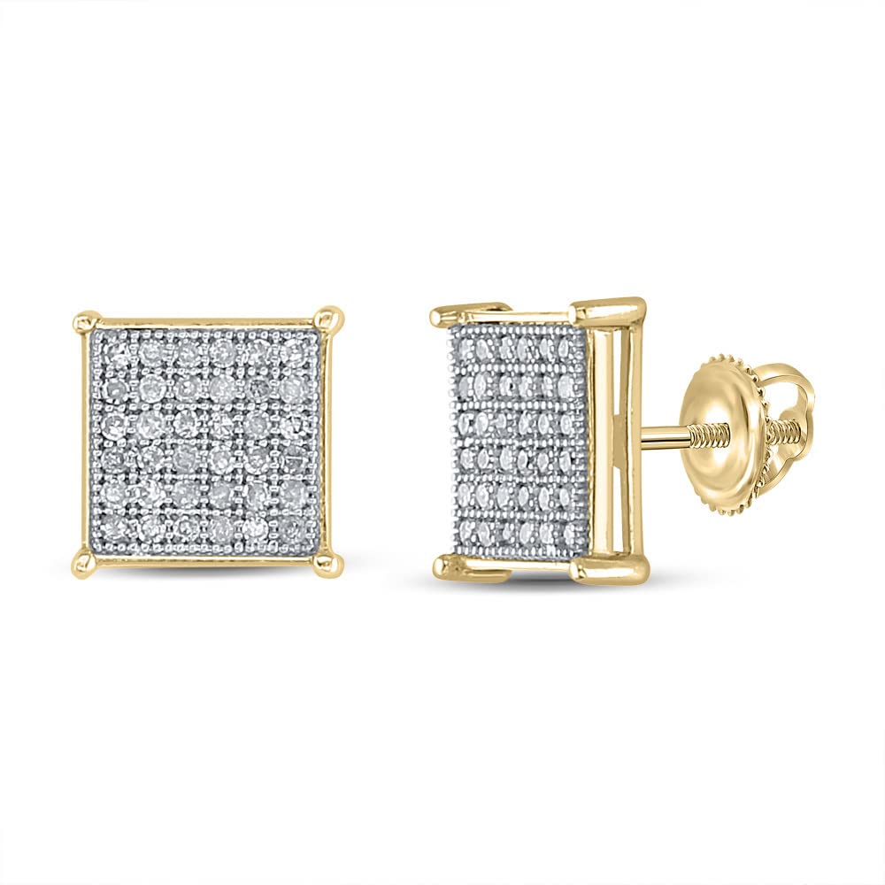 14K Yellow Gold Plated Sterling Silver Men's Round Diamond Stud Earrings 1/4 CTTW - Perfect for Gifts, Weddings & Special Occasions