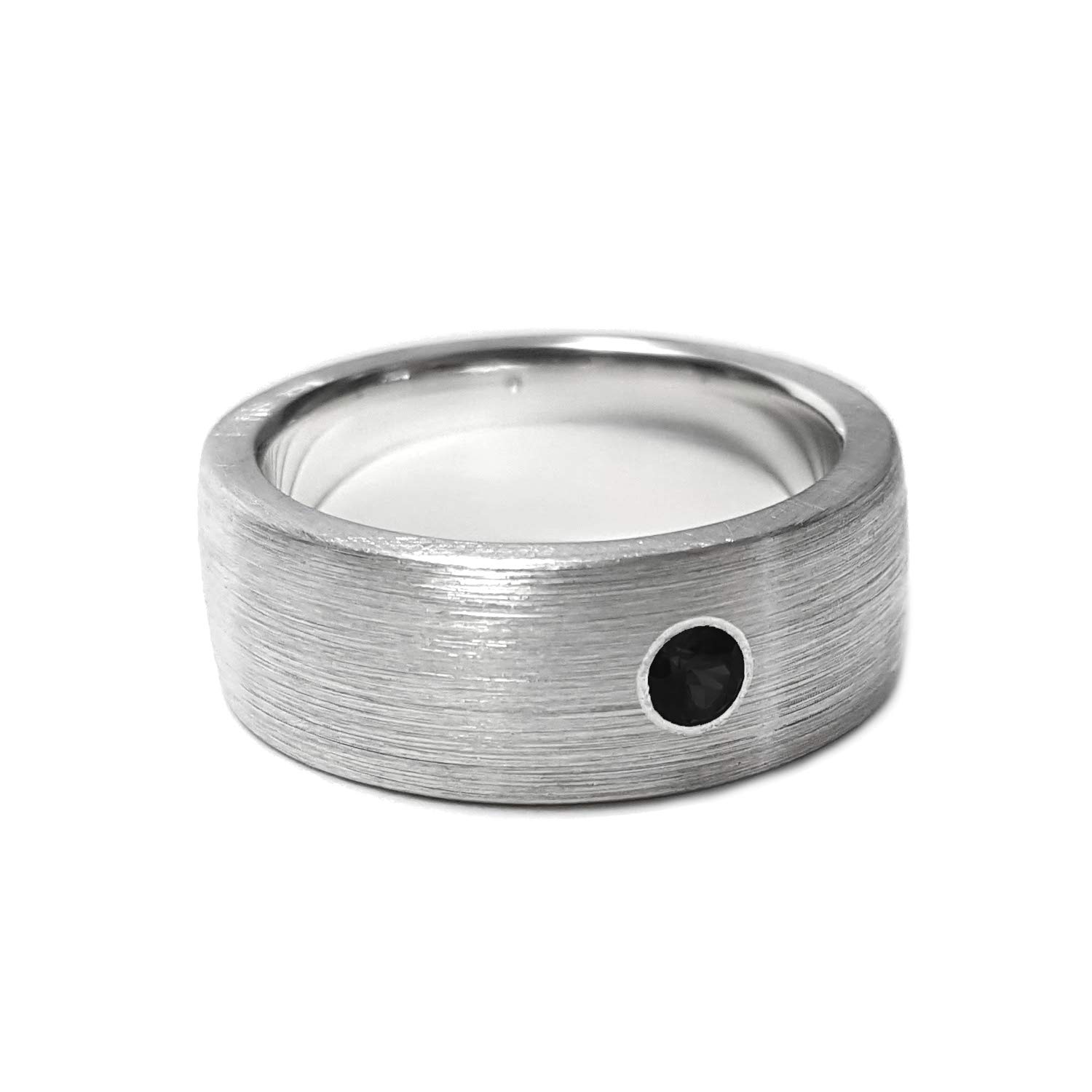 Black Spinel Sterling Silver Wide Band Ring - 7mm Heavy Brushed Finish for Men & Women | Wedding, Engagement, Anniversary Jewelry Gift | Perfect for Everyday Wear & Special Occasions