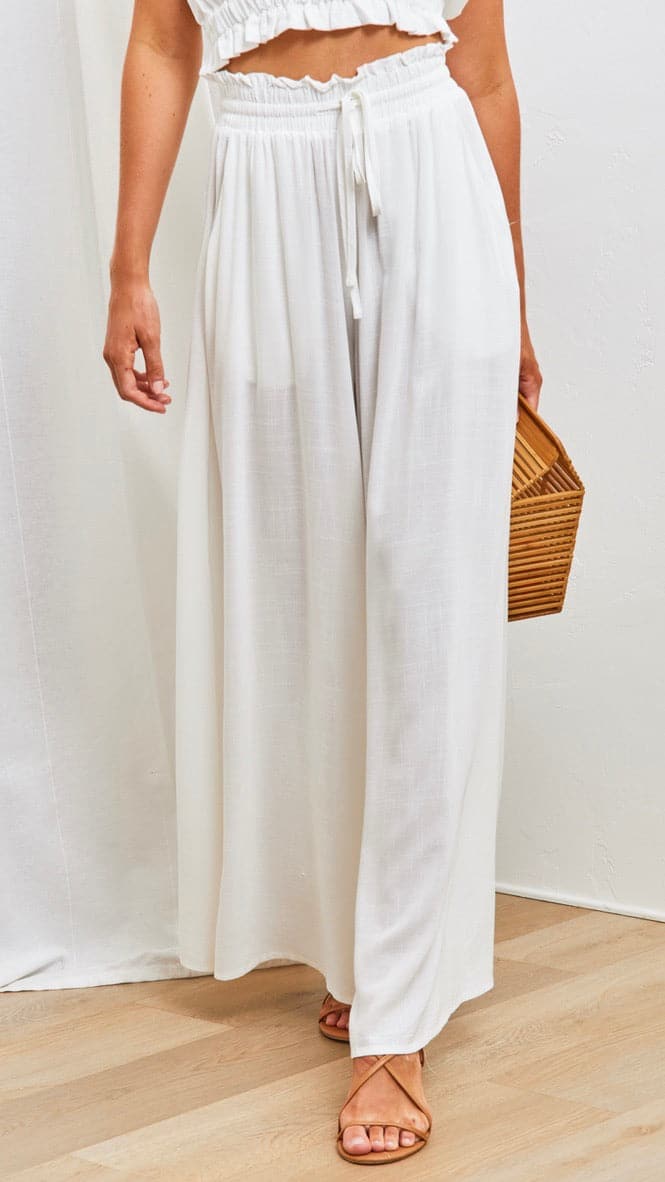 Avery Wide Leg Pants for Women - High Waisted Linen Trousers, Comfortable White Summer Pants for Casual Wear, Office & Vacation