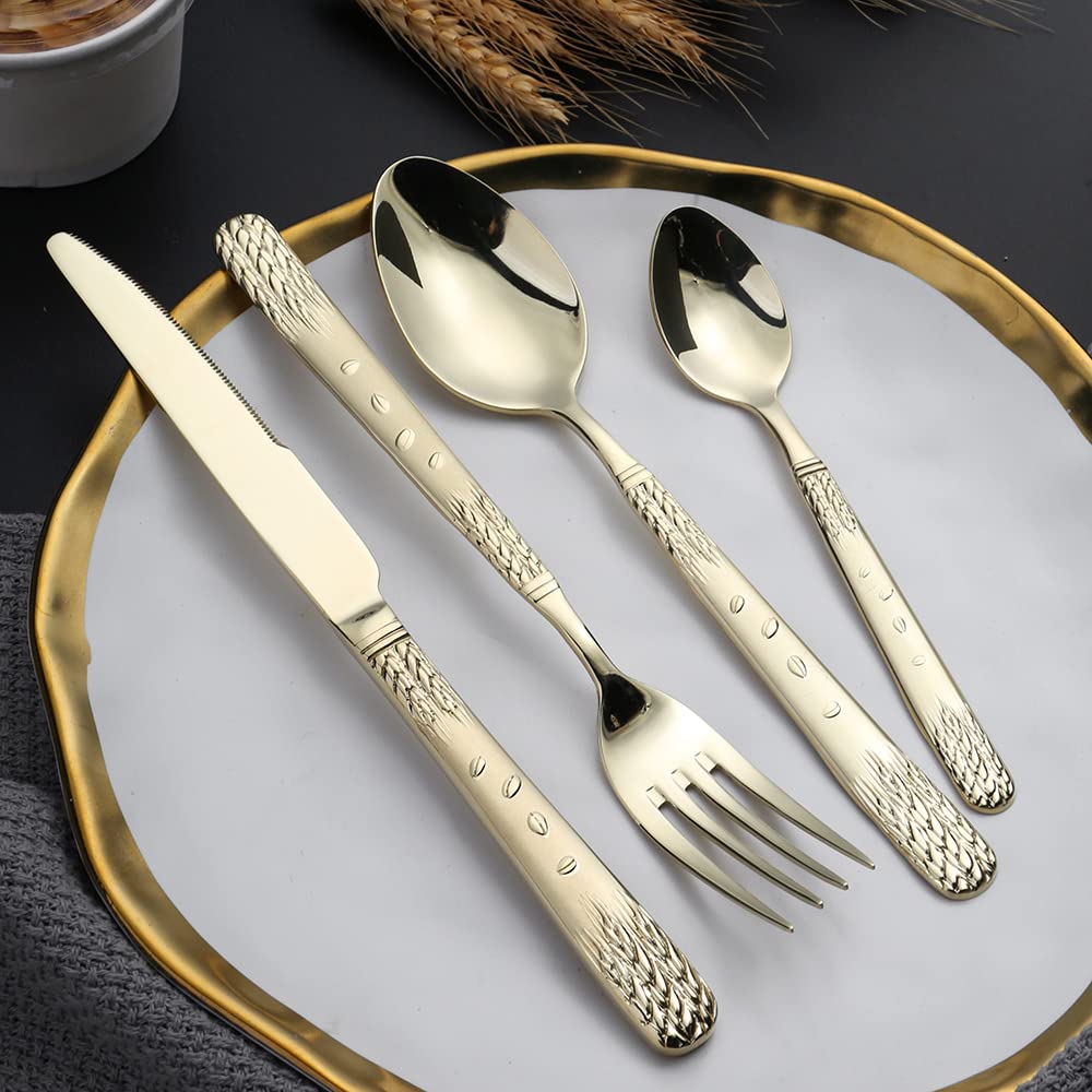 48-Piece Gold-Plated Silverware Flatware Set - 18/10 Stainless Steel Cutlery Set for 12 People (24 Pieces, Golden) - Elegant Dining Utensils for Restaurants, Weddings, and Dinner Parties - Dishwasher Safe Kitchenware