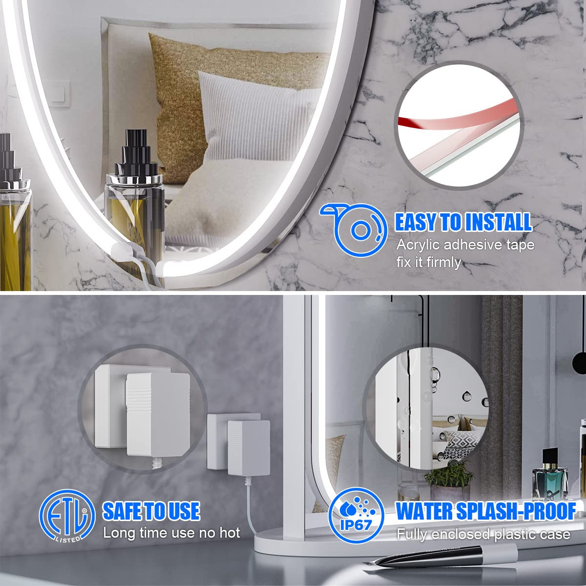 MY BEAUTY LIGHT LED Vanity Mirror Lights Strip - 6000K Daylight White Dimmable Makeup Light (6.56FT) - ELT Approved 24V Stick-On Mirror Lighting for Professional Makeup & Beauty Salon Use