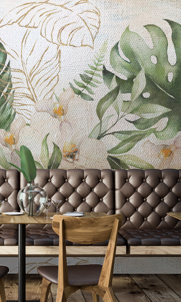 Green Bold Floral and Tropical Leaves Wallpaper Mural M9970 Sample - Peel & Stick Removable Wallpaper for Bedroom, Living Room, Nursery Decor