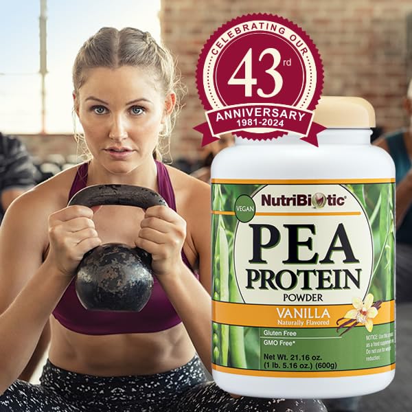 NutriBiotic Vanilla Pea Protein Powder 21 Oz - Low Carb Vegan Plant-Based Protein, Keto Friendly, Gluten Free, Non-GMO, BCAA Rich | USA Grown & Processed | Smooth & Creamy for Shakes, Smoothies & Baking | Post-Workout Recovery & Healthy Lifestyle