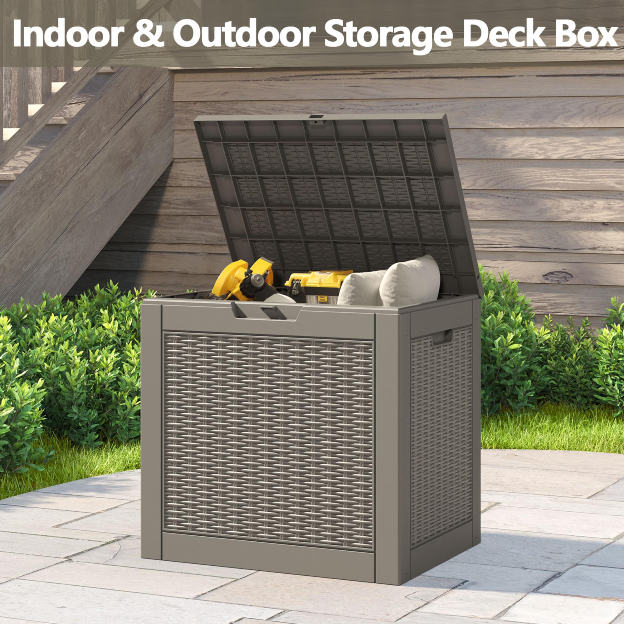 31 Gallon Resin Deck Box - Waterproof & UV Resistant Outdoor Storage Container for Garden Tools, Pool Supplies | Perfect for Patio, Backyard, and Poolside Organization