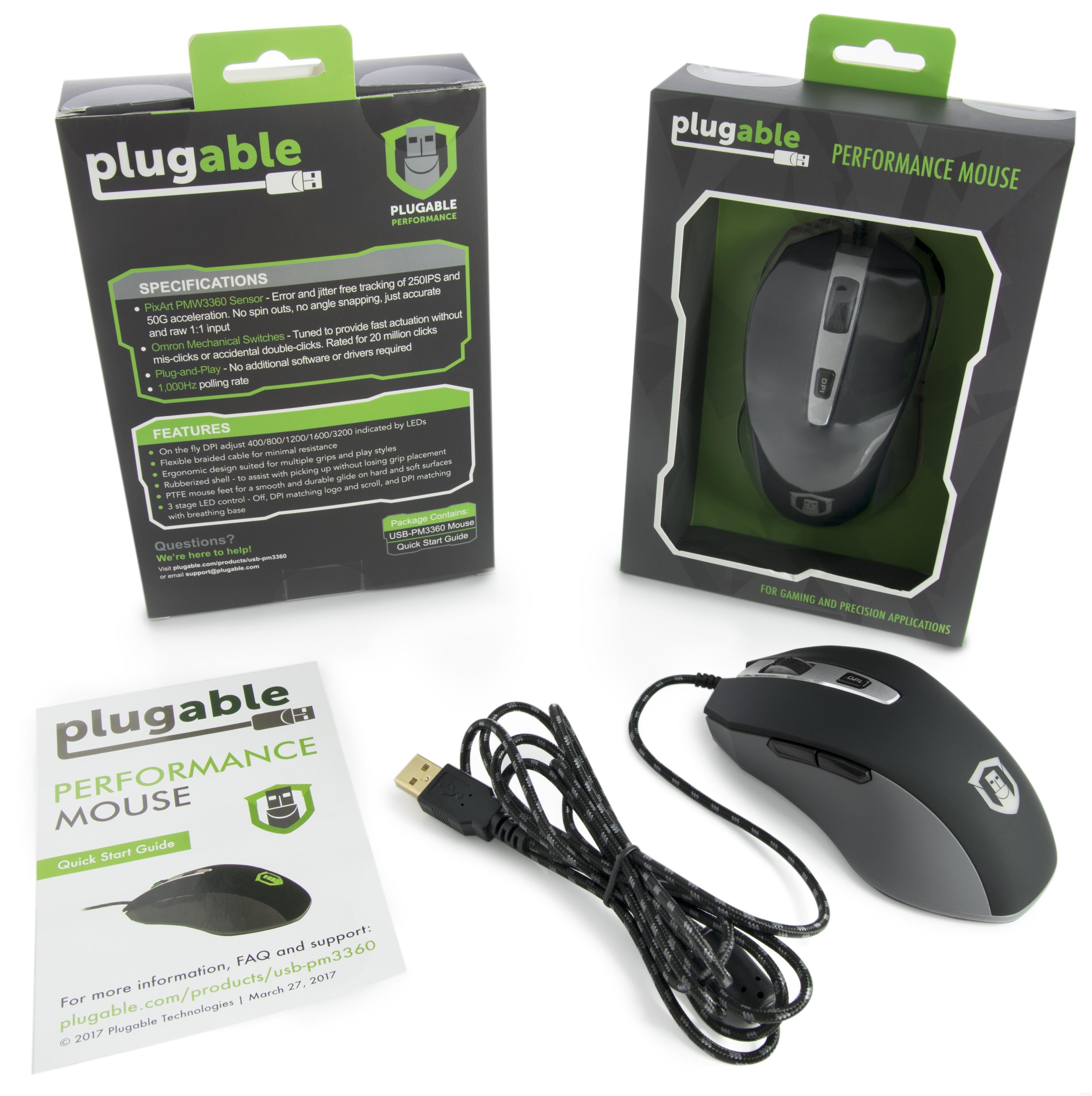 Plugable High-Performance Gaming Mouse - Wired Ergonomic Optical Mouse with Precision Tracking for PC, Mac, Laptop - Perfect for FPS, MMO, eSports & Office Work