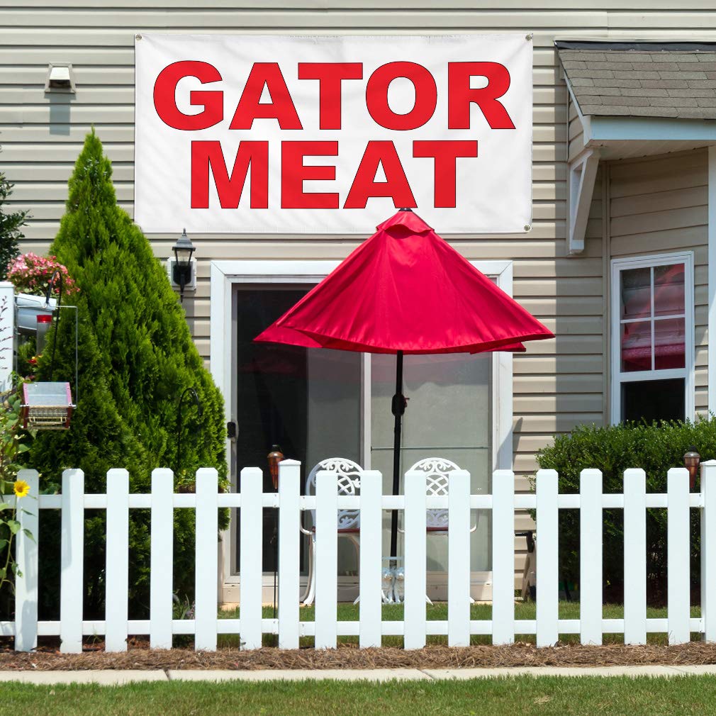 Durable Vinyl Banner for Gator Meat & Food Bars - Weatherproof Outdoor Sign with 4 Grommets (24x36 Inches) - Perfect for Restaurants, Food Trucks & Industrial Yard Signs