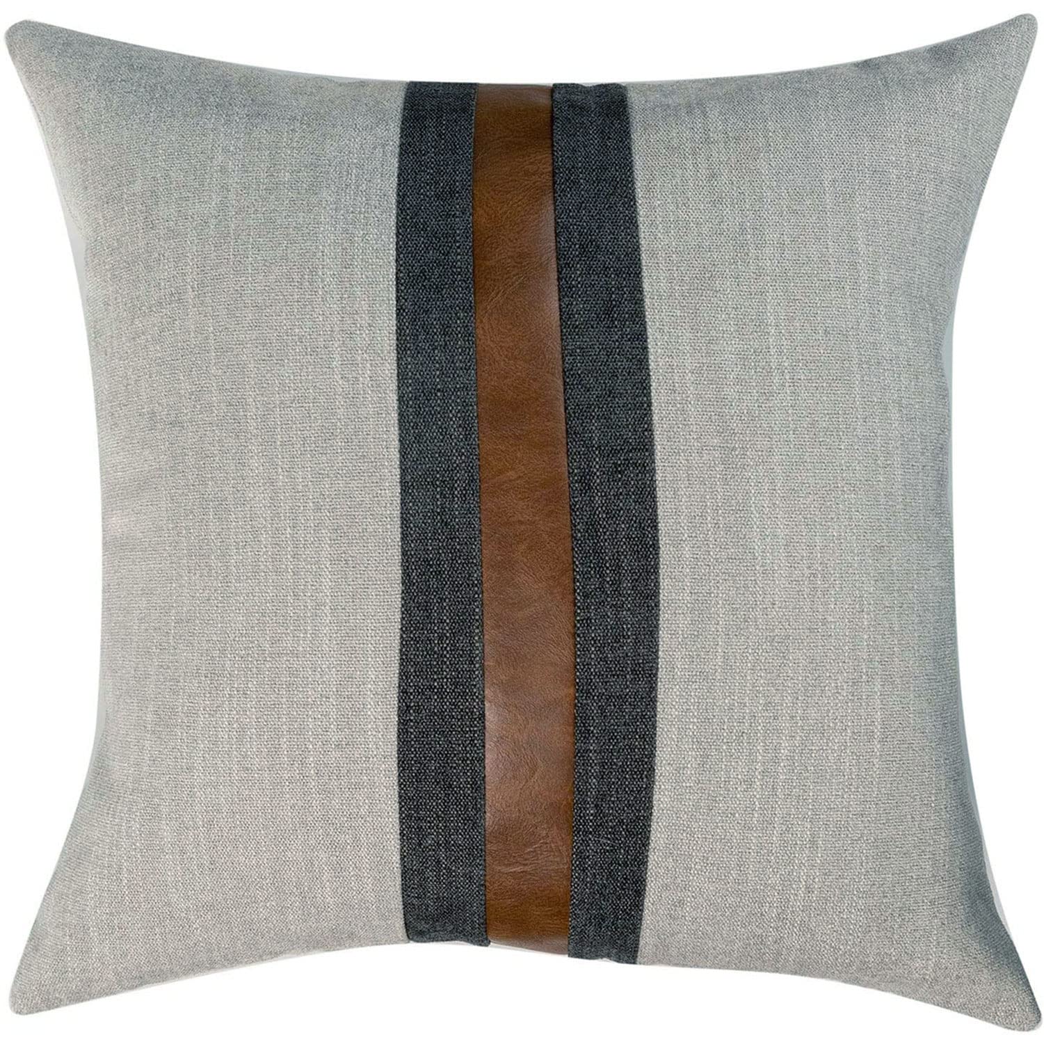 BOYSUM 22x22 Inch Faux Leather Farmhouse Decorative Throw Pillow Covers - Brown & Grey Modern Accent Pillows for Outdoor, Couch, Sofa & Bed - Waterproof & Durable Home Decor for Patio, Living Room & Bedroom