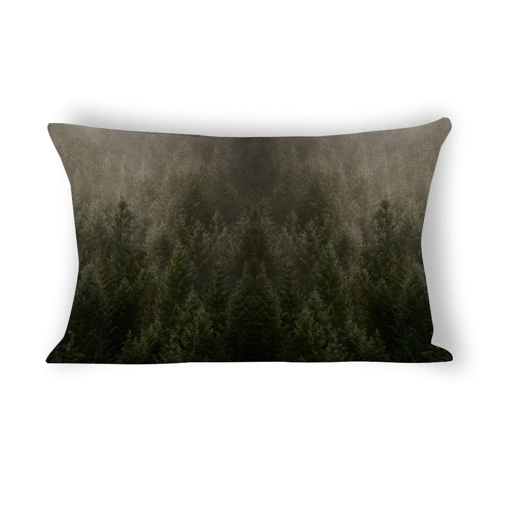 Cloud Forest Lumbar Pillow Covers 14x24 Inches - 100% Cotton Linen Rectangle Decorative Cushion Covers for Sofa, Bed, Living Room - Farmhouse Style Home Decor for Cozy Relaxation