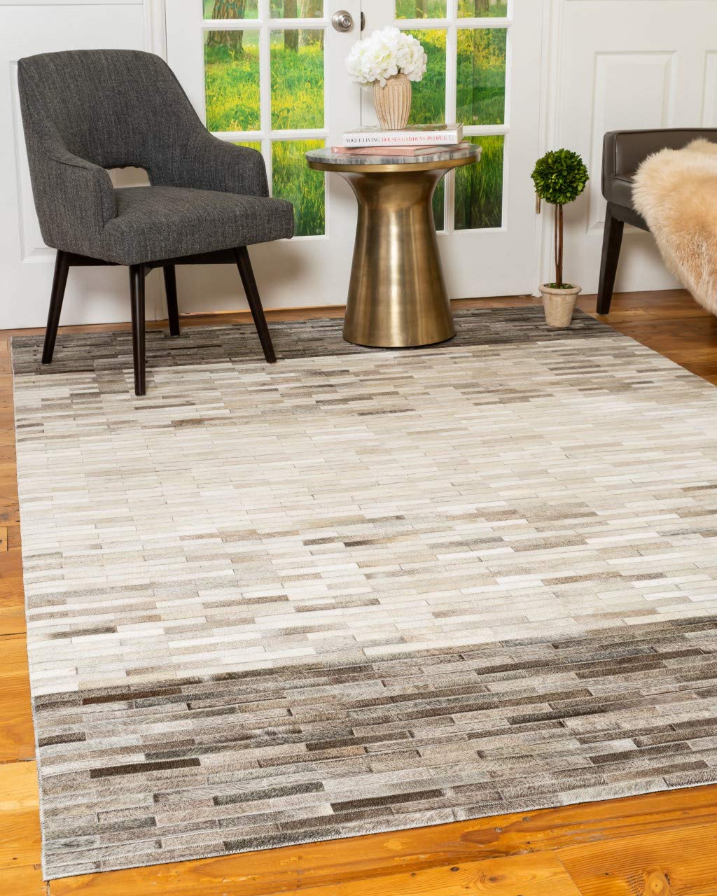 Handmade Cowhide Patchwork Area Rug - 6' x 9' Rectangle Leather Rug, Durable Multi-Color Contemporary Design for Living Room, Bedroom & Office Decor