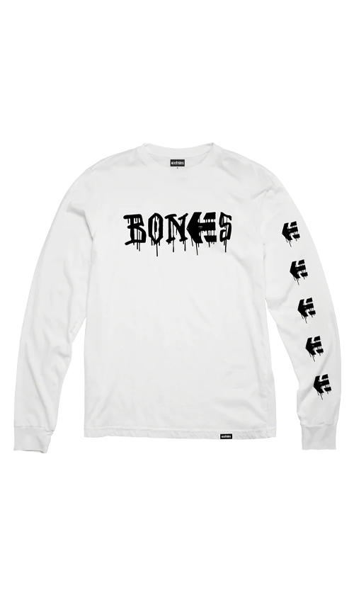Etnies x Bones Men's Long Sleeve T-Shirt - White | Skateboarding & Streetwear Style for Casual Wear