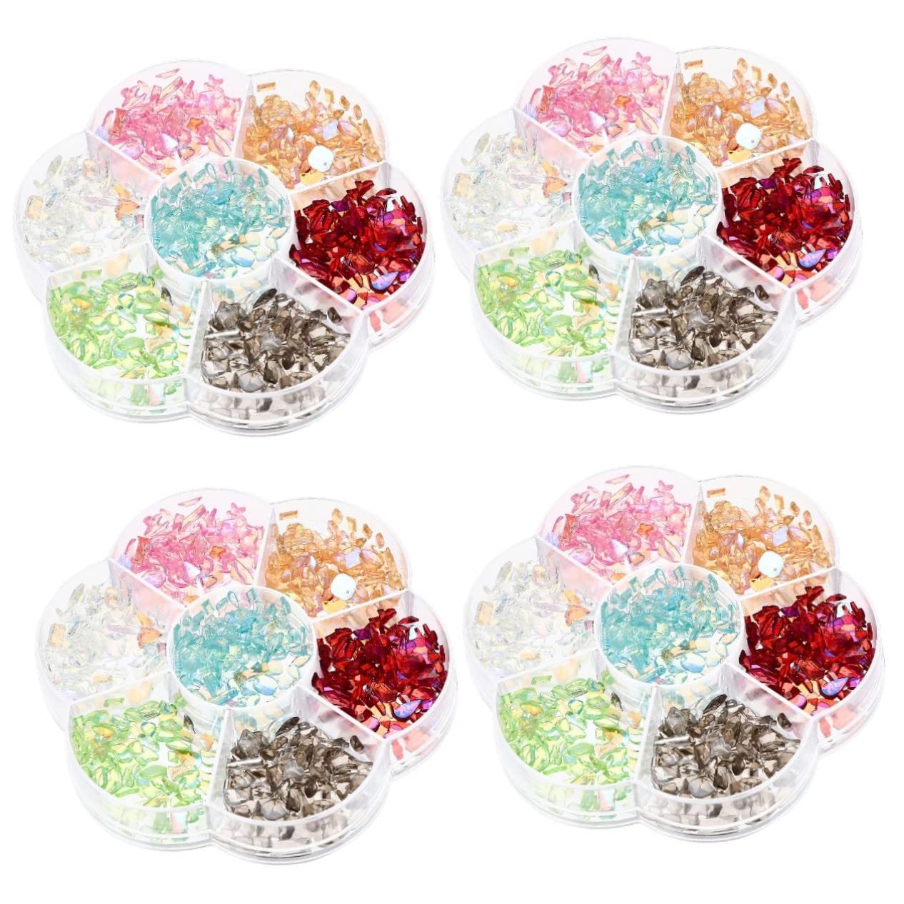 Beatifufu 4 Boxes Nail Art Accessories Kit - Rhinestones, Glitters, Gems, Charms & Sequins for Manicure, Salon & DIY Crafts | Perfect for Nail Art, Holiday Decorations & Resin Jewelry Making