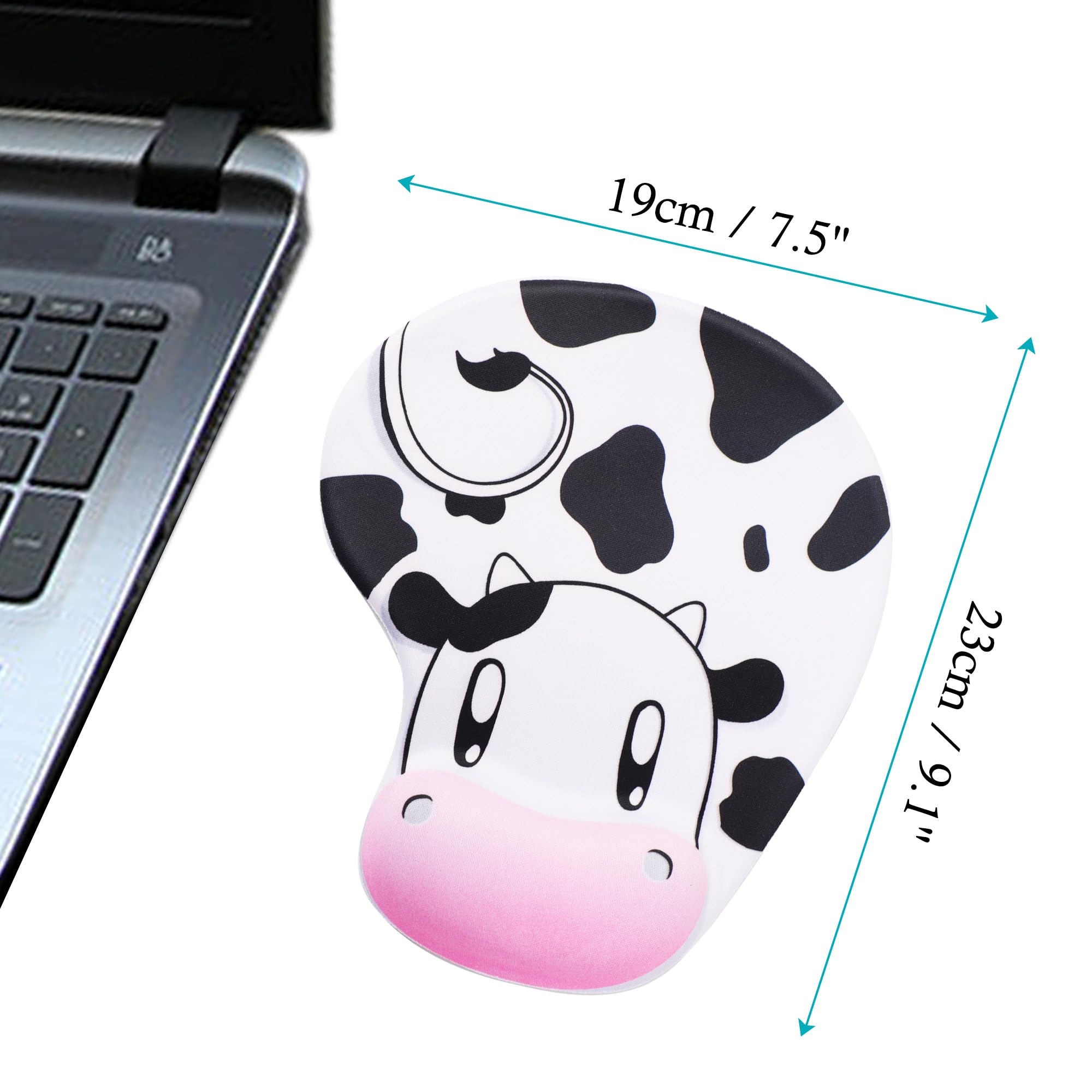 Ergonomic Mouse Pad with Wrist Support - Cute Cow Print Design, Non-Slip Rubber Base, Comfortable for Office & Home Use (9.1 x 7.5 Inches, Black & White) - Perfect for Long Computer Work Sessions, Gaming, and Typing Comfort