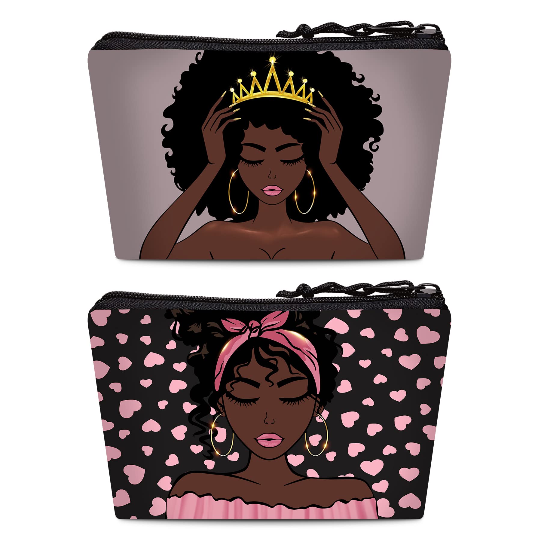 2-Piece Women's Toiletry Bag Set - African American Queen Travel Cosmetic Organizer, Melanin Queen Makeup Pouch & Pencil Case - Perfect for Travel, Gym, and Daily Beauty Storage