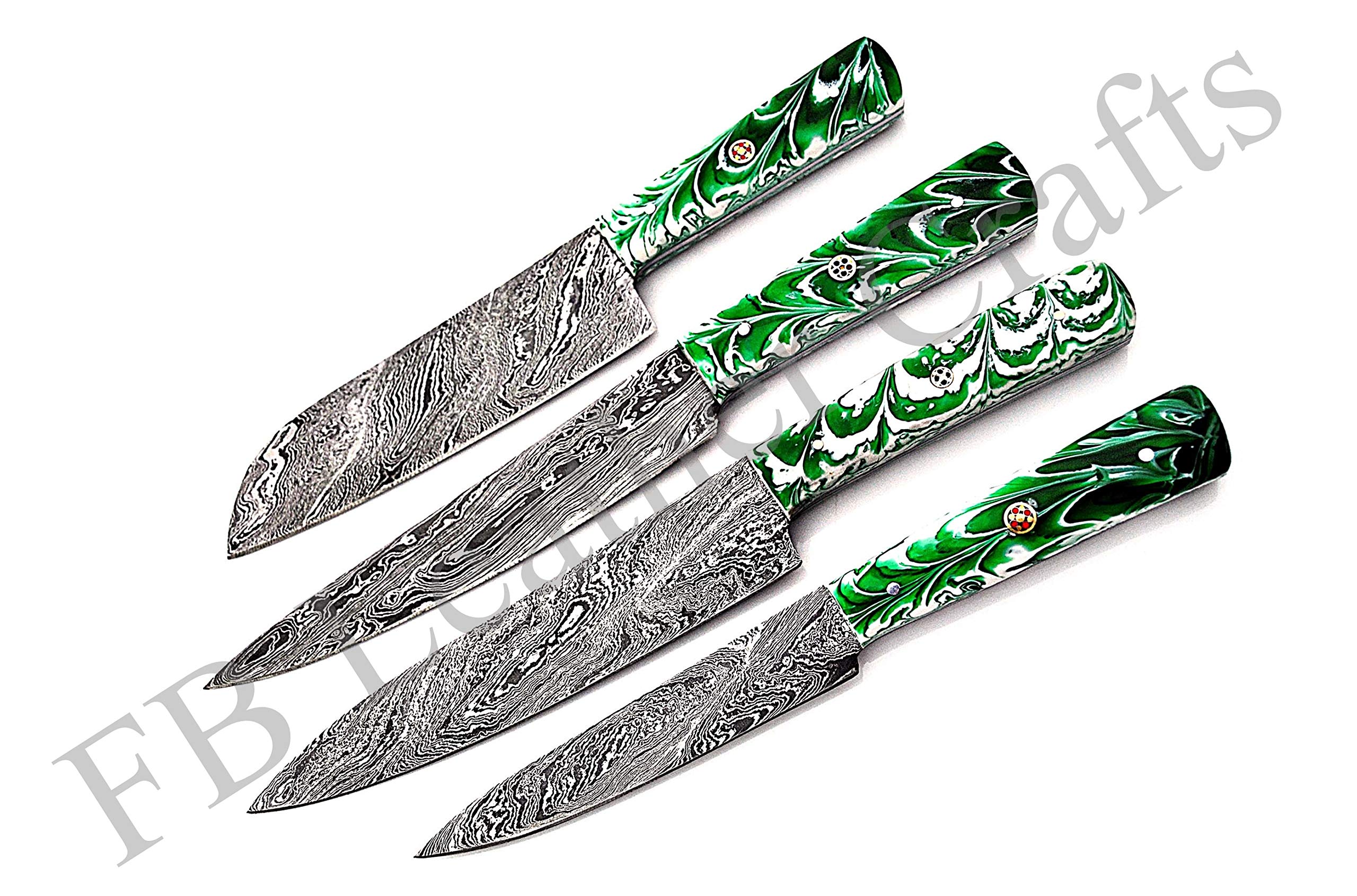Hand Forged Damascus Steel Kitchen Knives Set - 4-Piece Chef & BBQ Knives with Custom Design | Perfect for Professional Cooking, Meat Cutting & Outdoor Grilling | FBK-1145