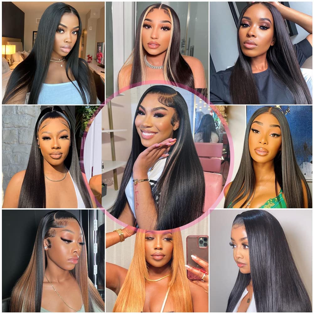 13x4 HD Transparent Lace Front Wig - 150% Density Brazilian Virgin Human Hair - Pre Plucked with Baby Hair - Straight 26 Inch Natural Black Lace Front Wig for Women - Perfect for Daily Wear, Cosplay & Special Occasions