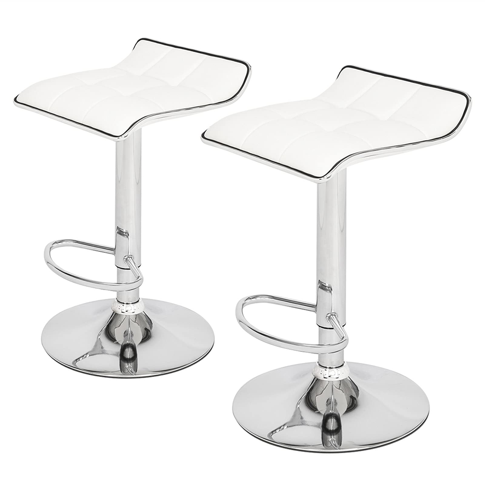360° Swivel Adjustable Modern Bar Stool with Soft-Padded Square Seat & Curved Footrest - PU Fabric White Bar Chair for Kitchen Island, Home Bar & Dining Counter - Comfortable Height Adjustable Stool for Breakfast Nook, Coffee Bar & Restaurant - Perfect for Home Decor, Kitchen Seating & Commercial Use - TOMYEUS Bar Stools - Ideal for Small Spaces, Apartment Living & Stylish Entertaining