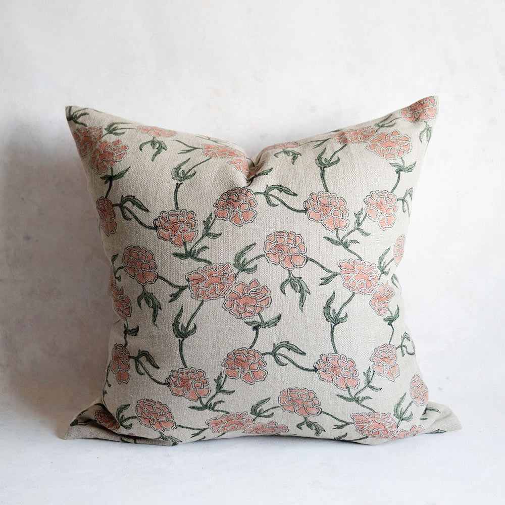 Handmade Linen Block Printed Pillow Cover No. 0225 - Bohemian Home Decor for Living Room, Bedroom, or Nursery