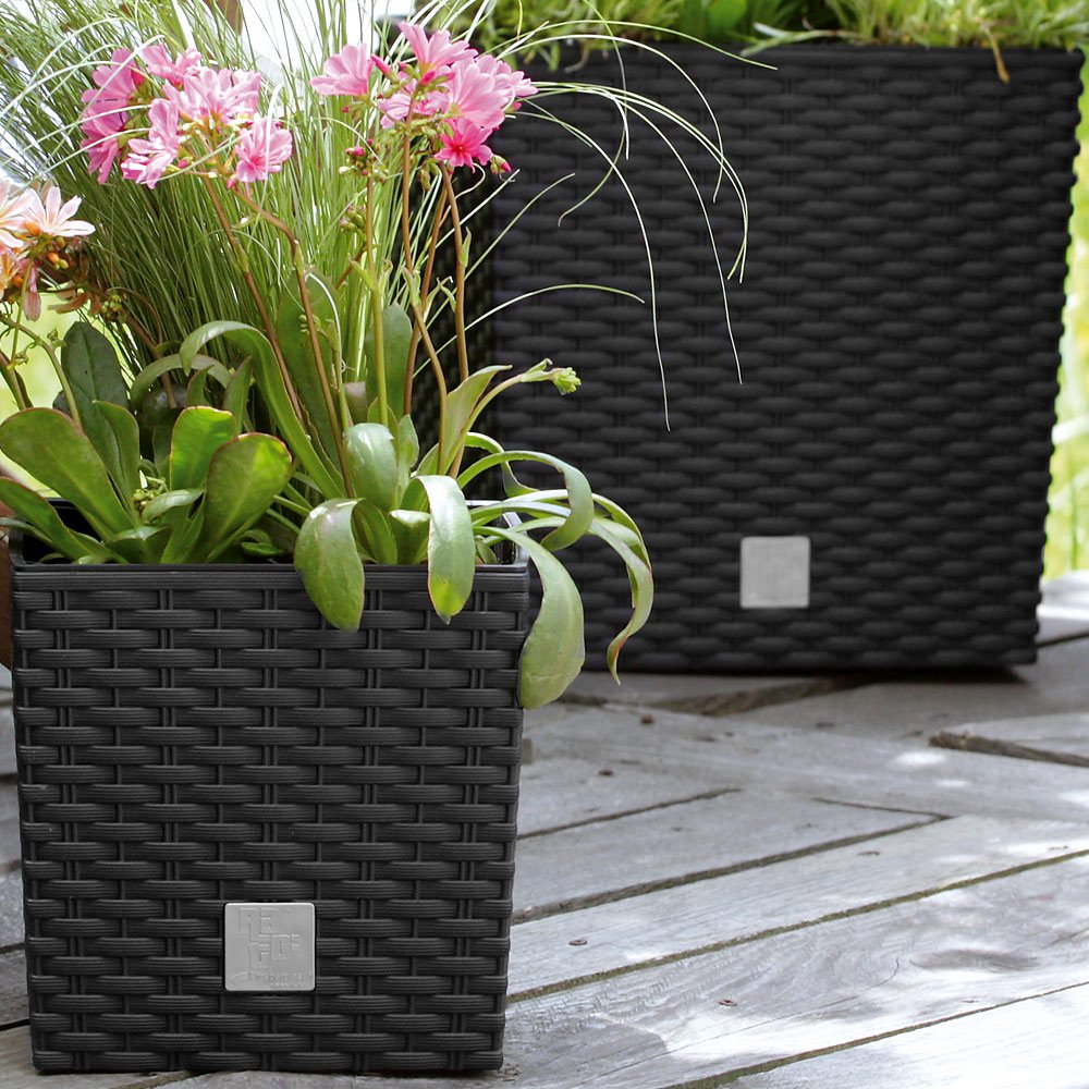 35L Anthracite Flower Pot with Handle - Durable Polyrotin Planter for Indoor & Outdoor Use - Perfect for Home, Garden, Balcony, and Patio Decor
