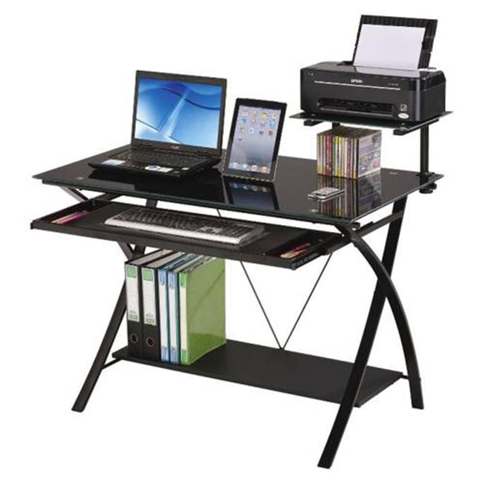 Ergonomic Dalibai Computer Desk with Adjustable Keyboard Tray & 2 Storage Shelves - Perfect for Home Office, Gaming Setup & Small Workspace Organization
