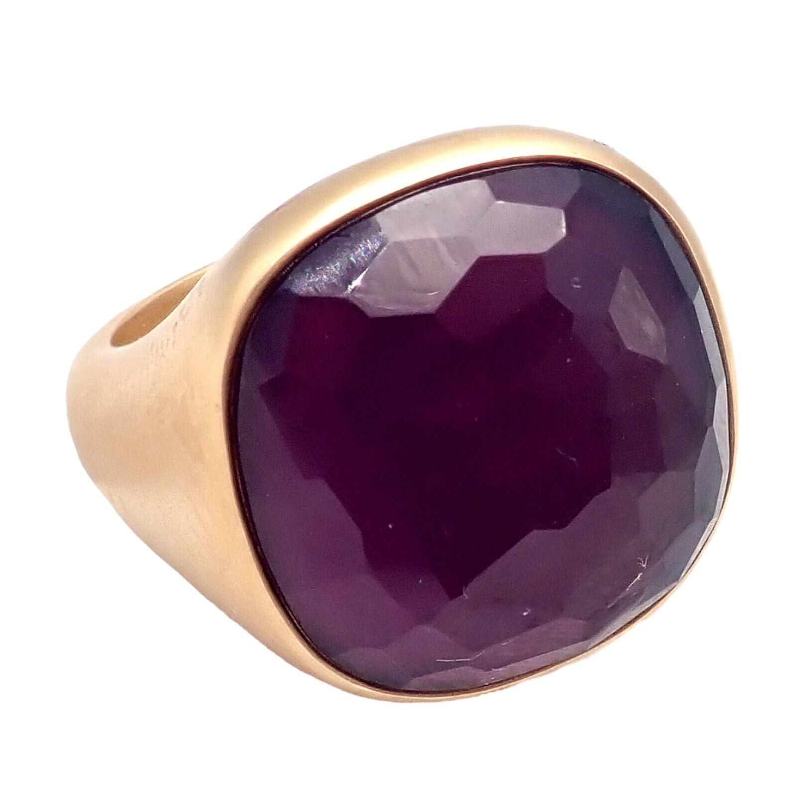 Authentic Pomellato 18K Rose Gold Large Faceted Amethyst Victoria Ring Size 6.5 - Luxury Statement Jewelry for Weddings, Anniversaries & Special Occasions