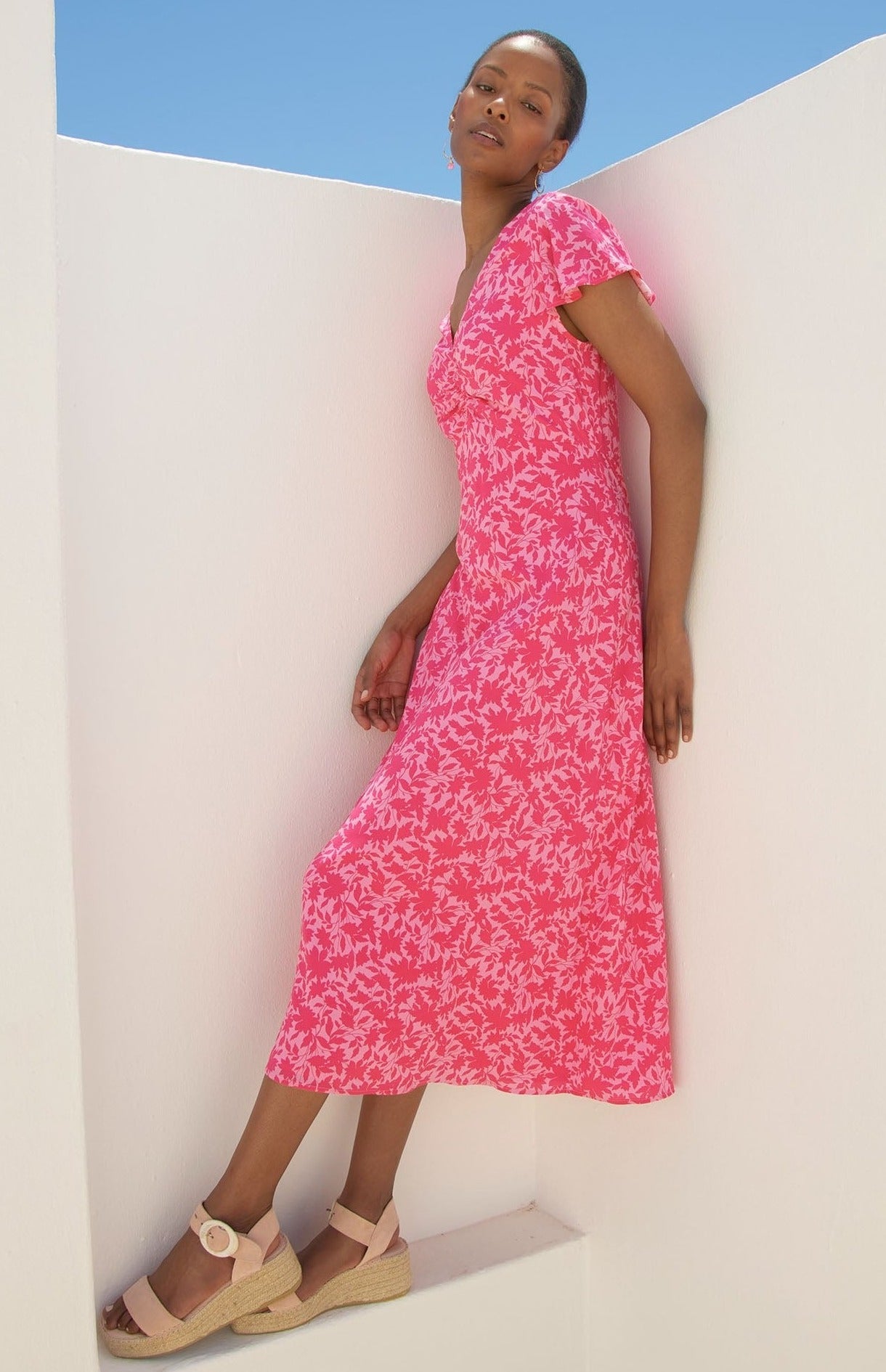 Felicity EcoVero™ Sustainable Women's Dress - Soft Pink Floral Print | Eco-Friendly Viscose Fabric for Casual Wear, Office & Summer Outfits