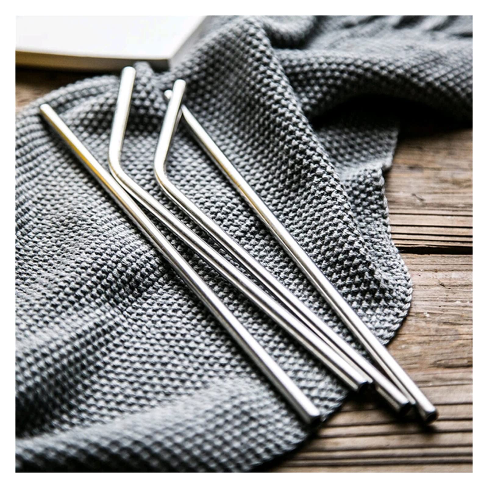 Eco-Friendly Reusable Stainless Steel Straws Set - 2 Pack Silver Metal Drinking Straws with Cleaner Brush (Straight & Bent) for Smoothies, Iced Coffee & Cocktails at Home or Travel