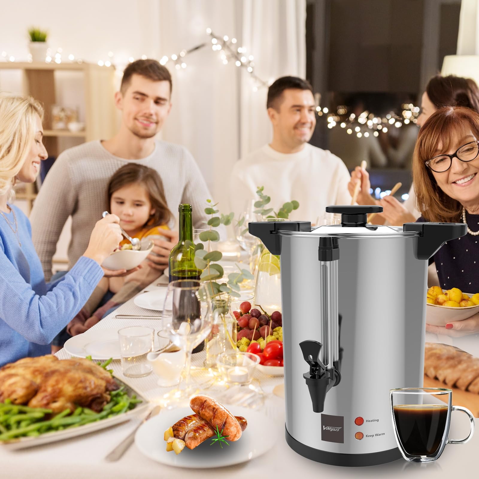 **Valgus 8L (55-Cup) Commercial Grade Stainless Steel Coffee Urn with Percolator – Large Capacity Coffee Maker & Hot Water Dispenser for Home, Office, Wedding, Catering & Events – Perfect for Parties, Buffets & Hospitality Use**