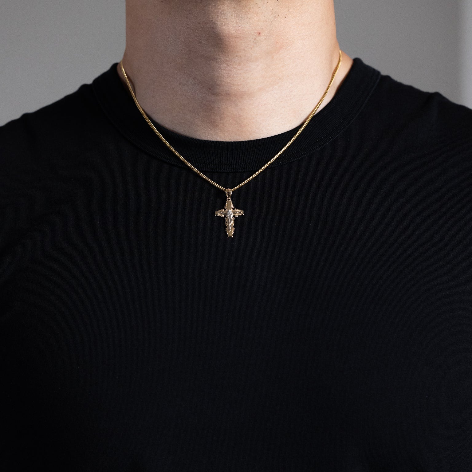 Elegant Gold Crucifix Cross Pendant with Ornate Scroll Design - Model PT0072 - Perfect for Religious Jewelry, Gifts & Everyday Wear