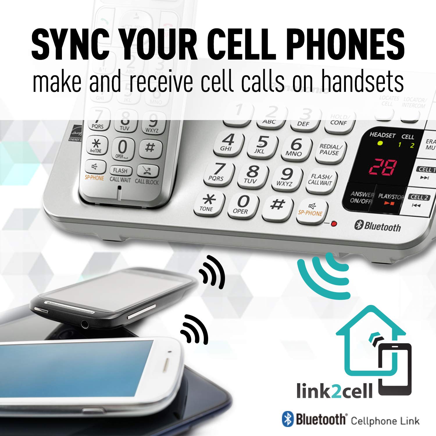Panasonic KX-TGE475S Link2Cell Bluetooth Cordless Phone System - DECT 6.0 Technology with Answering Machine, 5 Handsets & Noise Reduction (Silver) | Perfect for Home Office, Small Business & Remote Work Communication
