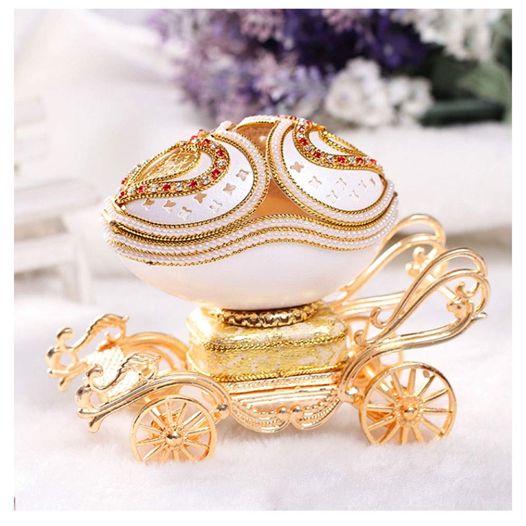 AVEO Hand-Wound Jeweled Goose Egg Princess Carriage Music Box - Gold Musical Gift for Christmas, New Year, Birthday (Perfect for Kids' Room Decor & Special Occasion Gifts)