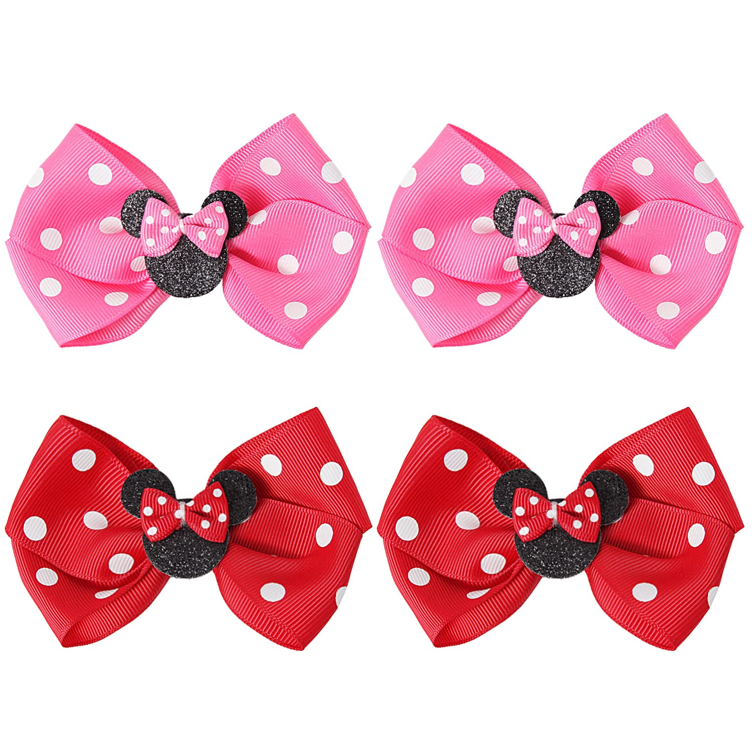 **Cute Baby Girl Mouse Ears Hair Bows Clips - 4pcs Polka Dot Hair Accessories for Kids, Girls & Women - Perfect for Glitter Parties, Princess Decorations & Cosplay**