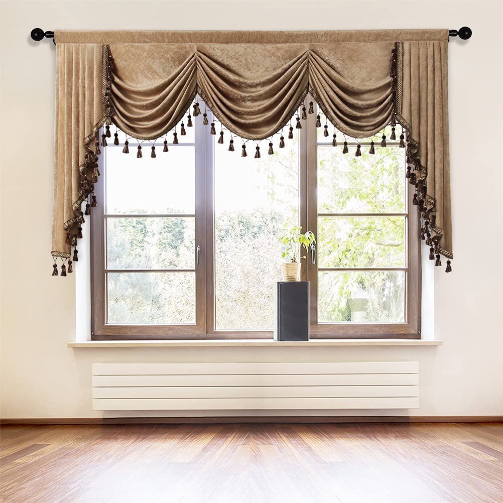 ELKCA Thick Chenille Window Curtains Valance - 89 Inch Rod Pocket Living Room & Bedroom Curtain - Soft Waterfall Design for Cozy Home Decor | Perfect for Living Spaces, Bedrooms & Dorm Rooms