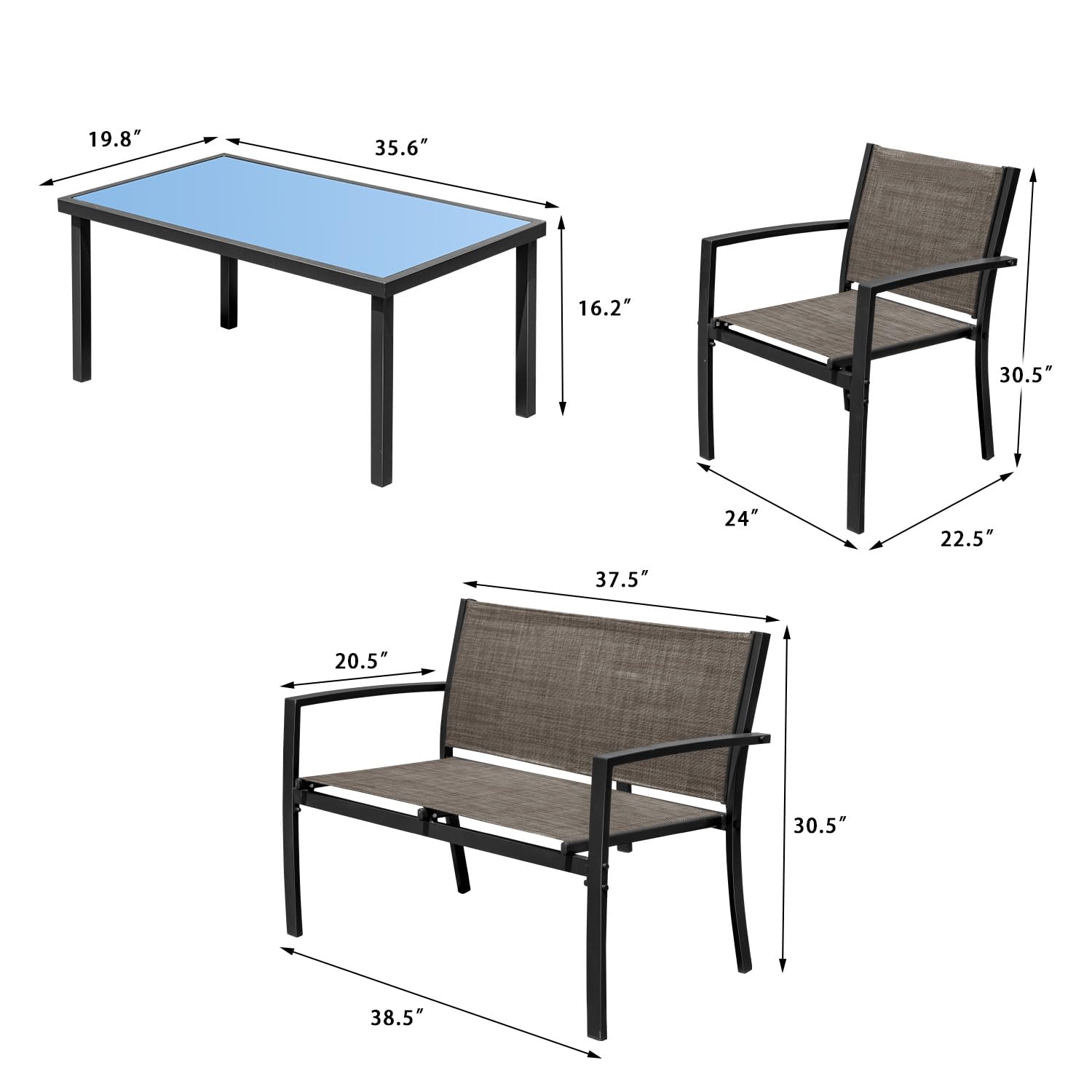 Devoko 4-Piece Outdoor Patio Furniture Set - Brown Wicker Garden Conversation Set with Tempered Glass Coffee Table for Poolside, Lawn, Porch & Backyard Relaxation