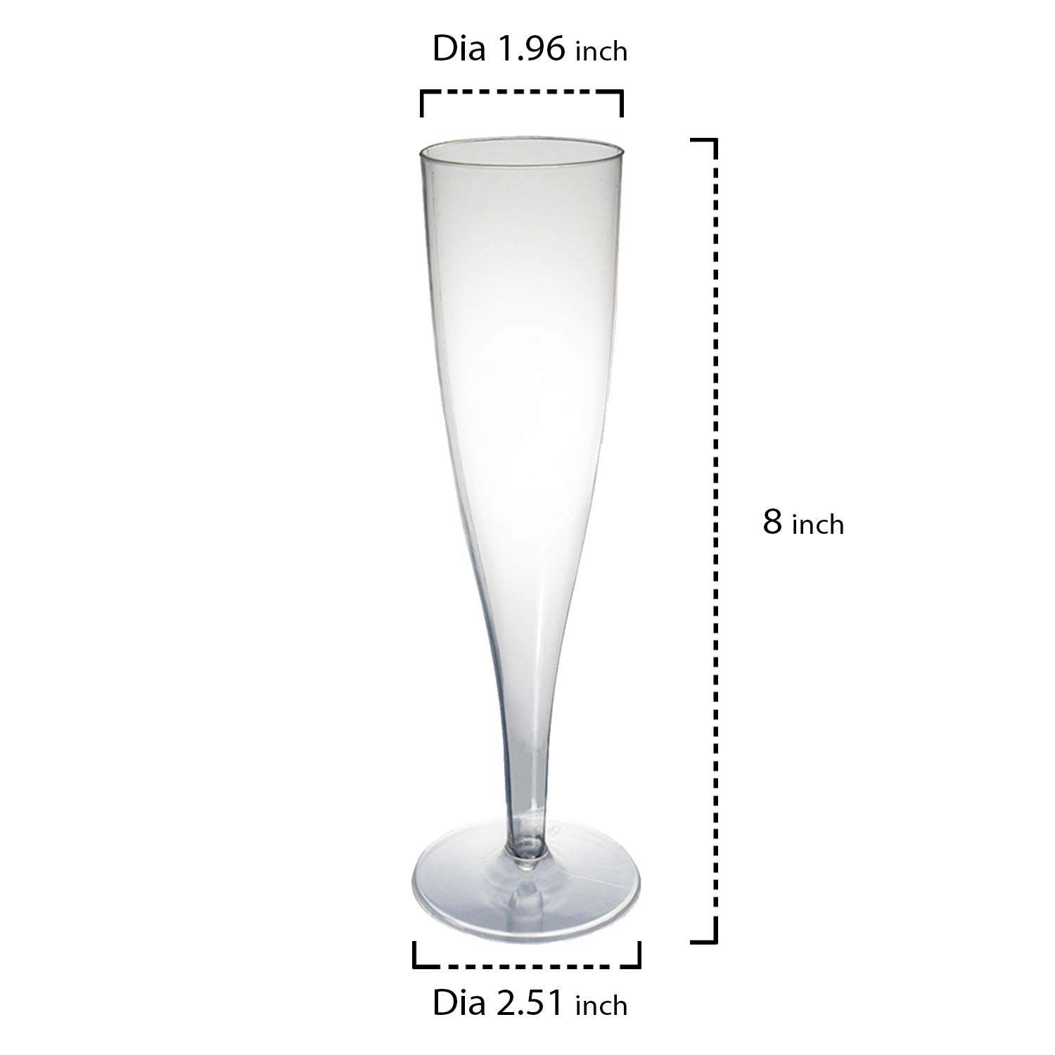 One Piece 5 oz. Clear Plastic Champagne Flutes - Pack of 100 | Disposable Party Cups for Weddings, Birthdays & Celebrations | BPA-Free Drinkware