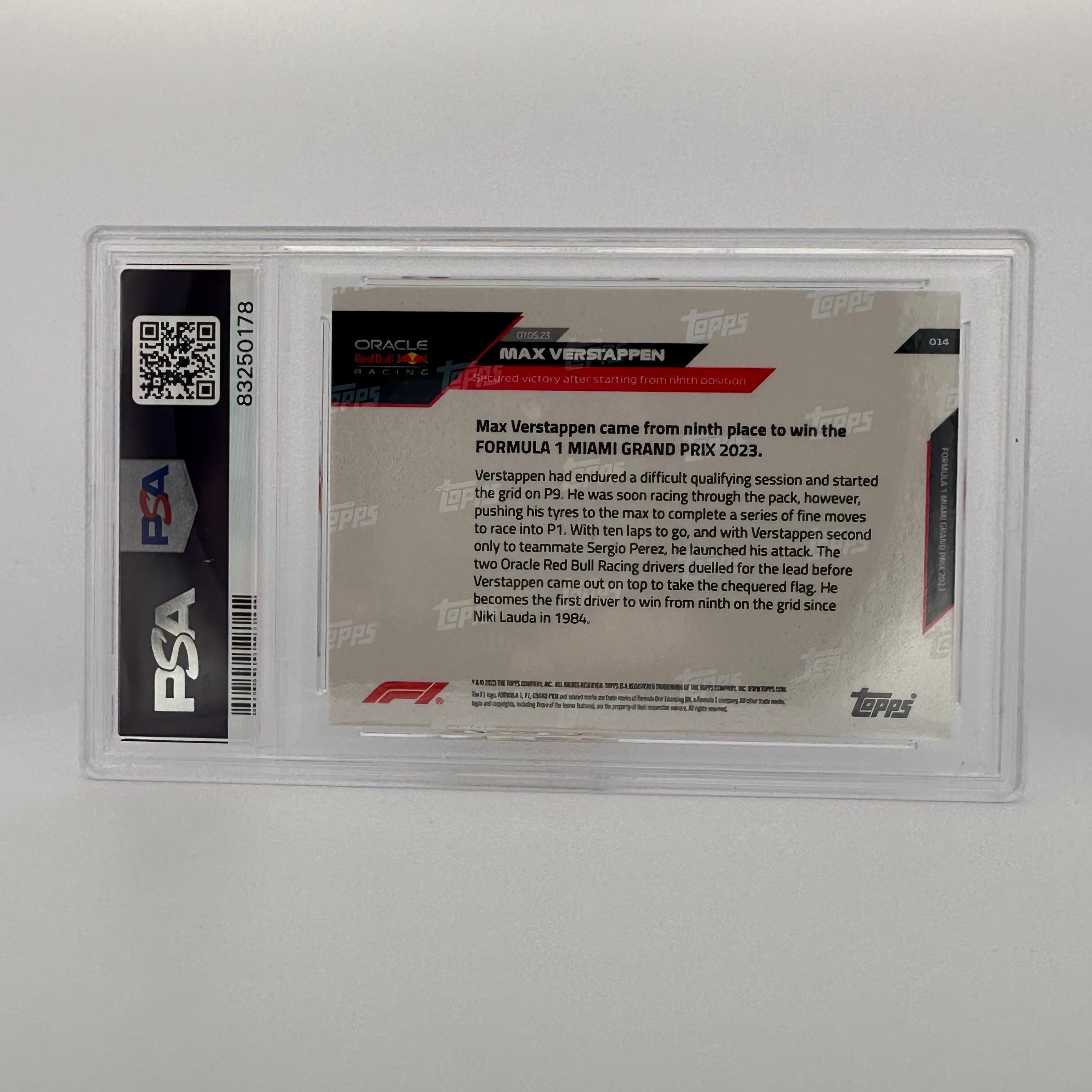 PSA 10 Graded 1986/99 Max Verstappen #14 Red Bull Racing F1 Trading Card - Perfect for Collectors, Investors & Formula 1 Fans