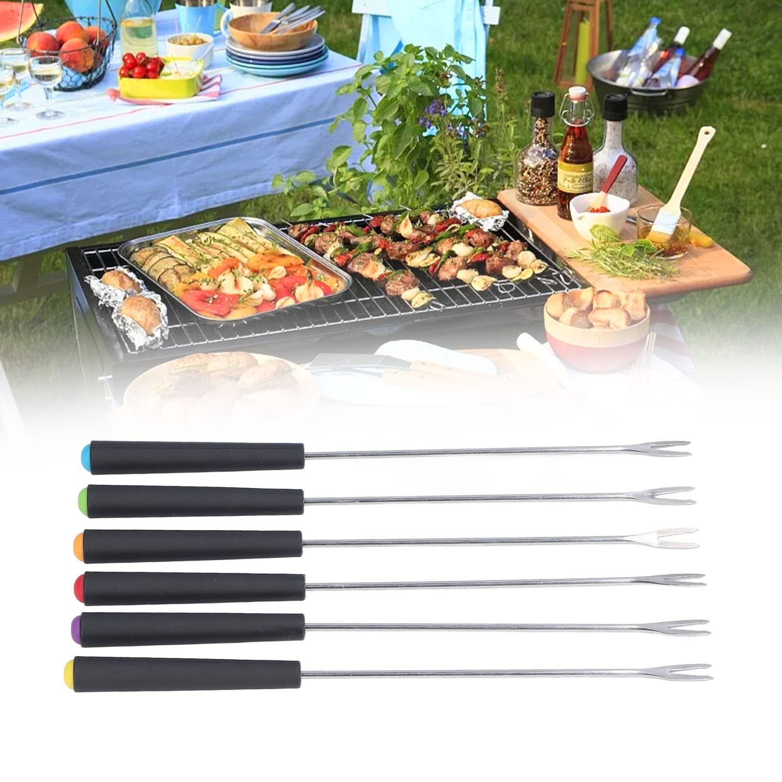 6-Piece Stainless Steel Fondue Forks Set with Heat-Resistant Handles - 9.5