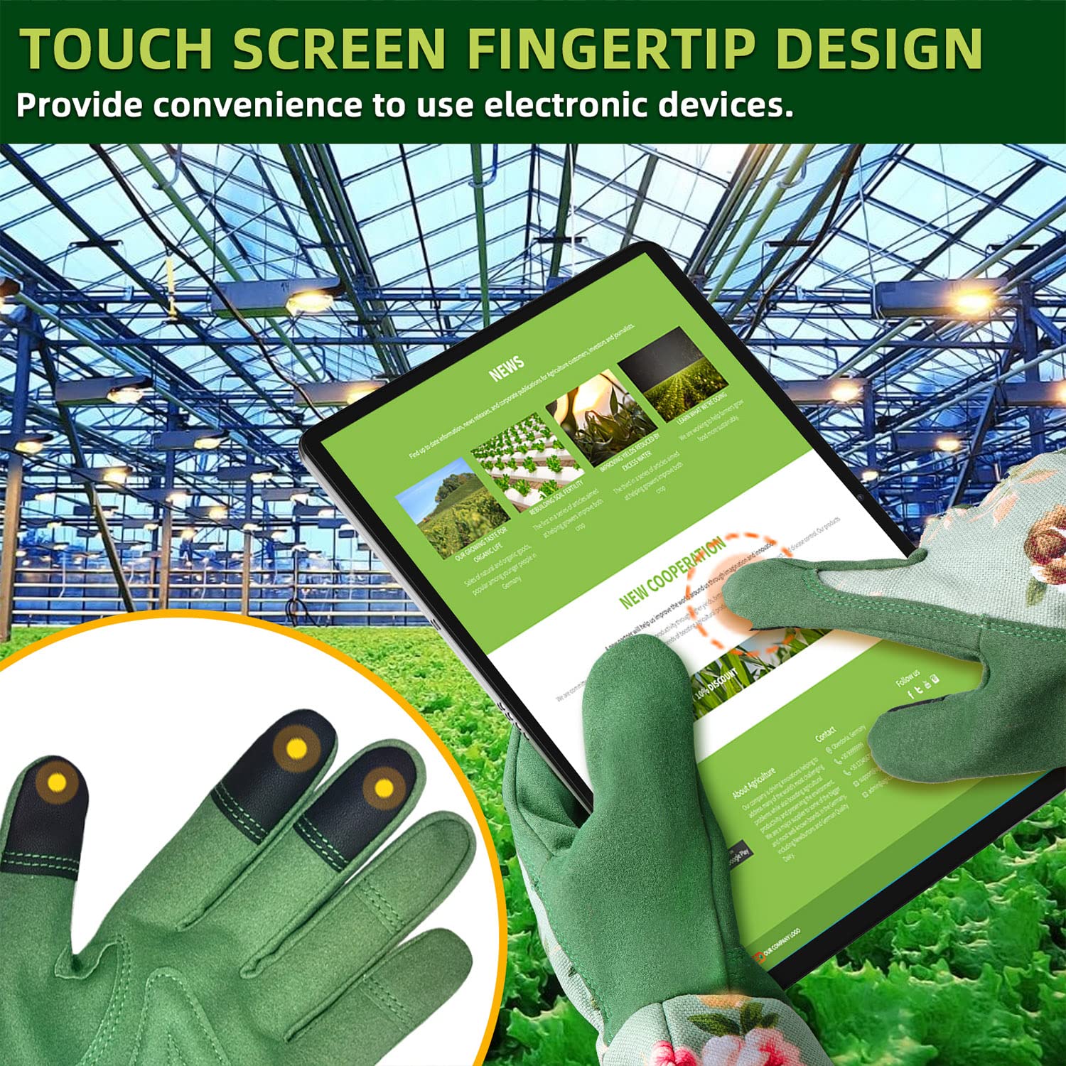 Durable & Comfortable Women's Gardening Gloves - Leather Long Garden Gloves for Yard Work, Planting & Outdoor Activities (Green Print, Medium) - Perfect for Weeding, Pruning & Landscaping