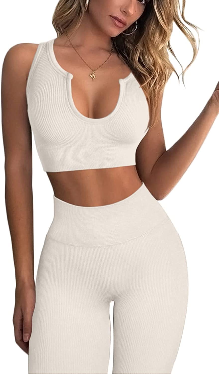 Beaufident Women's 2-Piece Seamless Workout Set - High Waist Yoga Pants & Sports Bra Matching Gym Outfits for Running, Yoga & Fitness Training