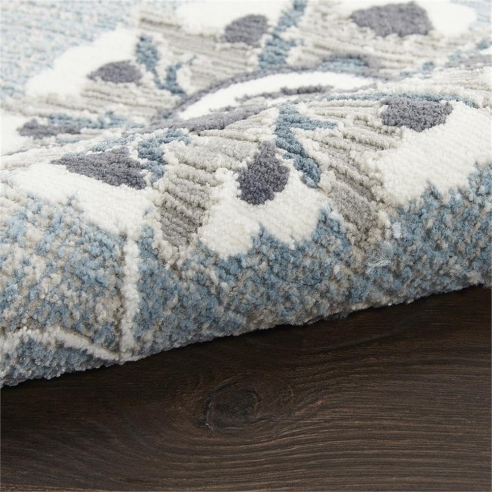 Nourison Lennox Light Blue Grey 4' x 6' Area Rug - Farmhouse Floral Design, Easy to Clean, Non-Shedding - Perfect for Bedroom, Living Room, Dining Room & Kitchen Decor (4x6)