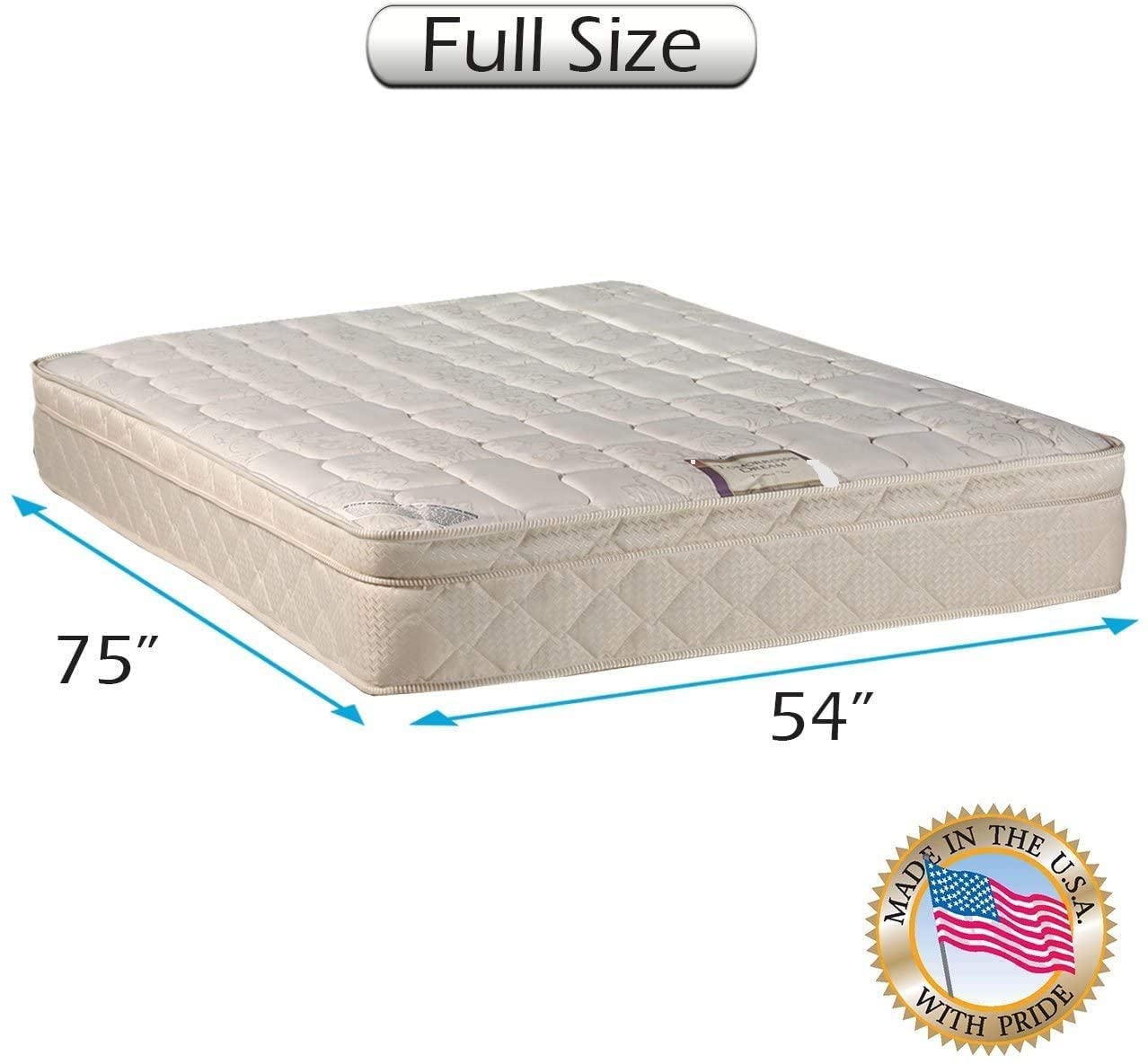 Orthopedic Eurotop Full Mattress - Medium Soft for Back Pain Relief, Home & Guest Room Use