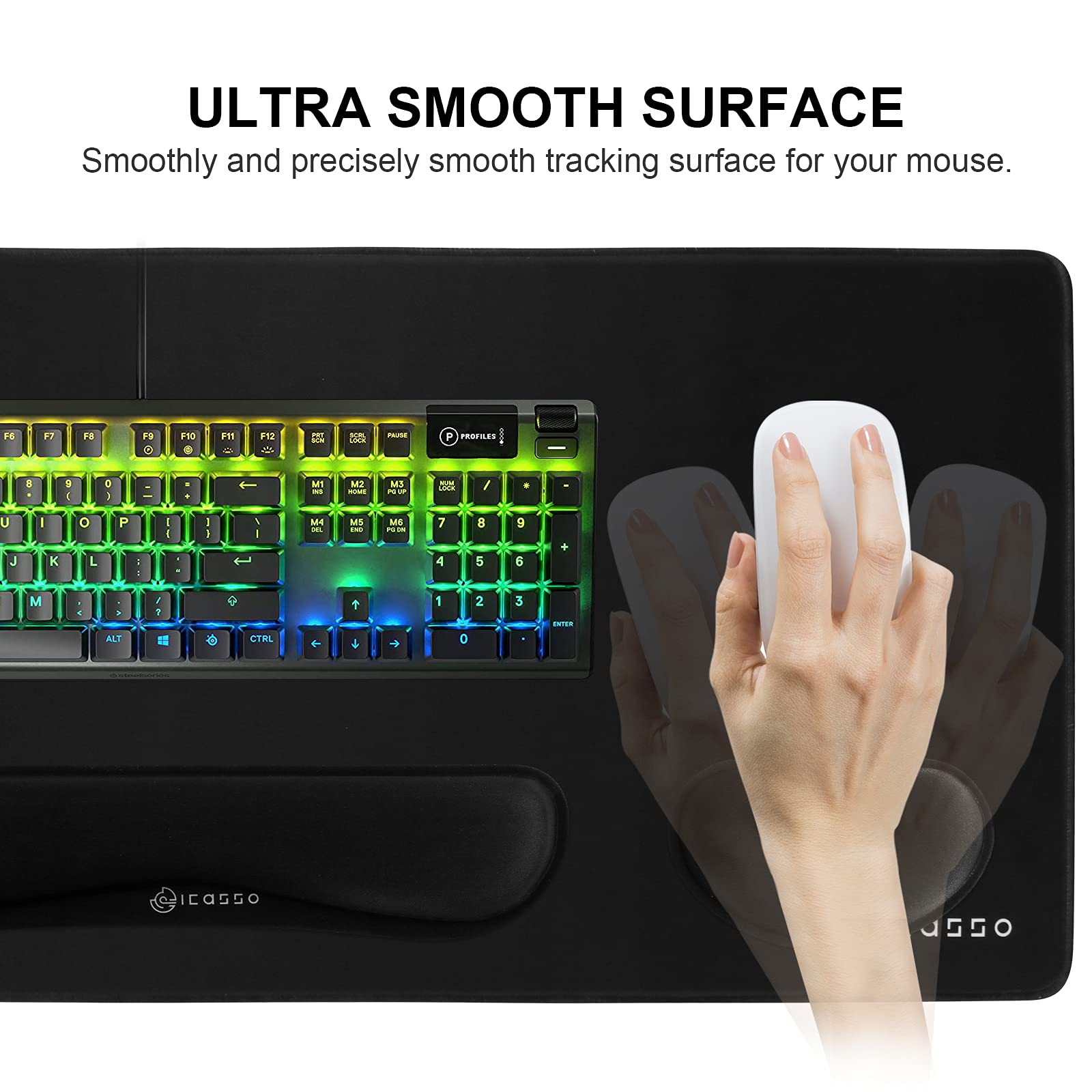 iCasso 3-in-1 Large Gaming Mouse Pad Set with Keyboard Wrist Rest & Wrist Support - 35.4x15.7 Inch Ergonomic Ultra Thick Desk Mat for Pain Relief & Comfort - Perfect for PC Gaming, Office Work & Home Use - Black