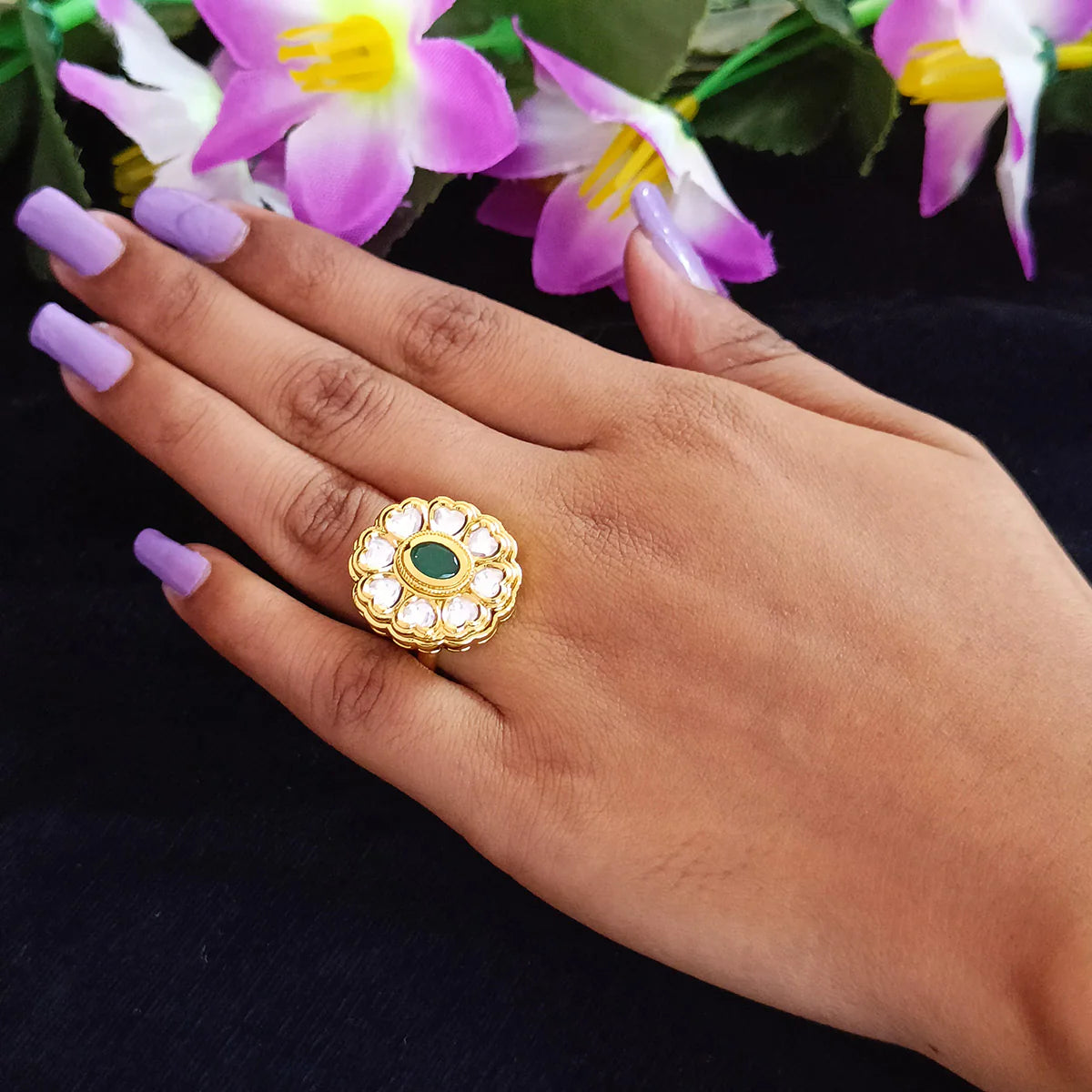 Exquisite Gold Plated Kundan Ring for Women - Elegant Indian Jewelry (Design 67) | Perfect for Weddings, Parties & Ethnic Fashion Accessories