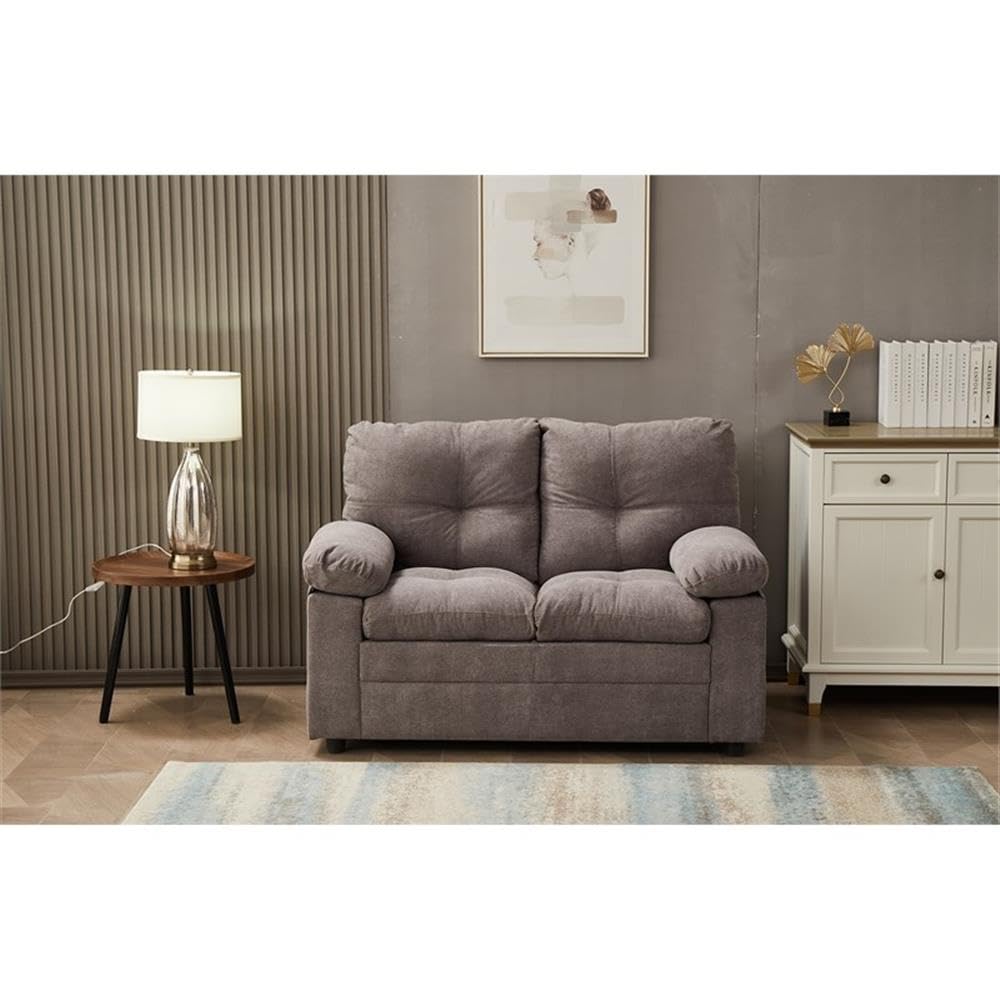 Plaencia Light Gray Linen Loveseat Sofa for Living Room - Modern Small Couch for Apartments, Reading Nook & Cozy Spaces