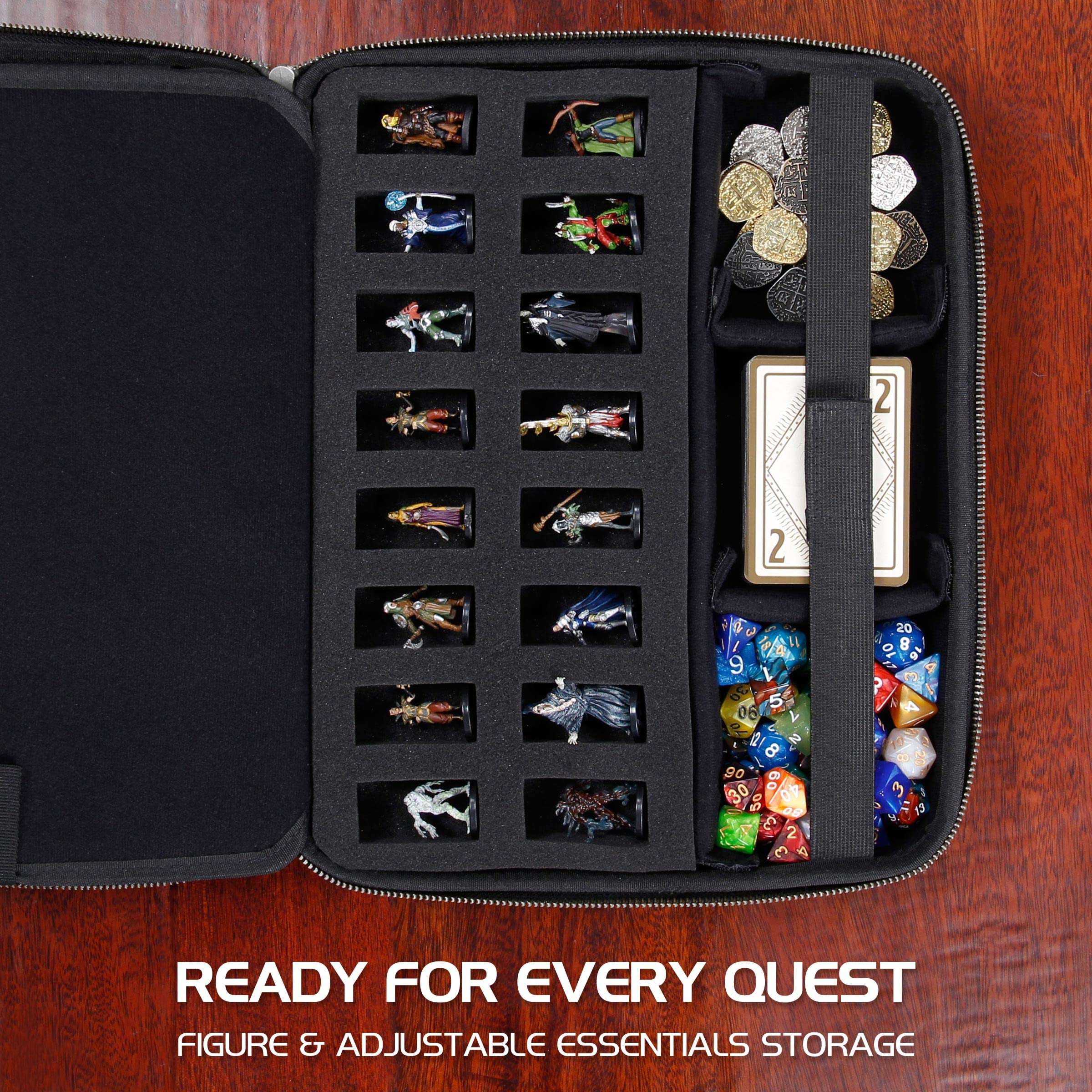 Premium RPG Organizer Case - Durable DnD Binder with Built-in Character Sheet Holder, Erasable Scribe Panel, Dice Rolling Area & Removable Pen Pouch | Perfect for Dungeons & Dragons, Pathfinder & Tabletop Gaming | Includes Miniature Foam Tray & Wrist Strap for Convenient Game Sessions