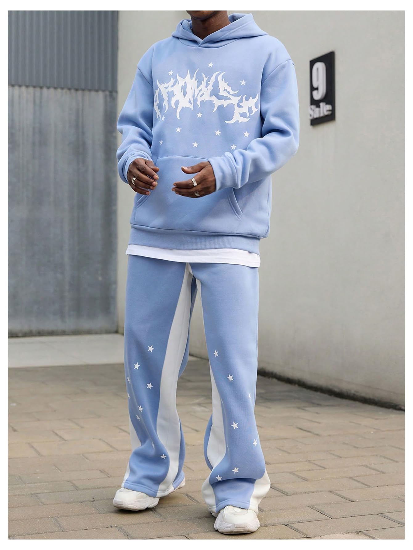 GORGLITTER Men's 2-Piece Sweatsuit Set - Graphic Hoodie & Wide Leg Sweatpants Jogging Outfit for Gym, Lounge & Streetwear | Comfortable Athletic Wear