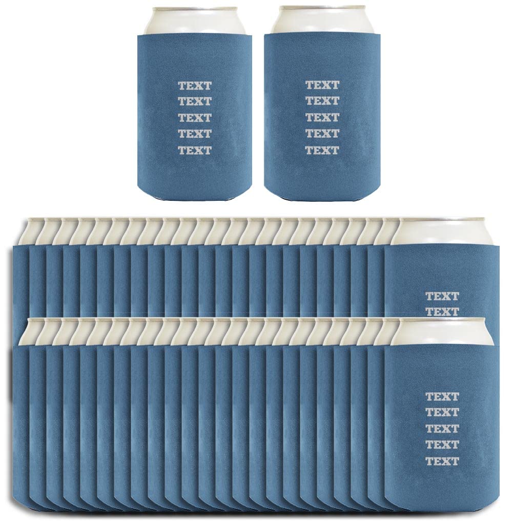 Personalized Custom Can Coolers 48-Pack - Engraved Text Coolie Sleeves for Drinks & Beverages - Perfect for Parties, BBQs, Tailgating & Outdoor Events - Blue