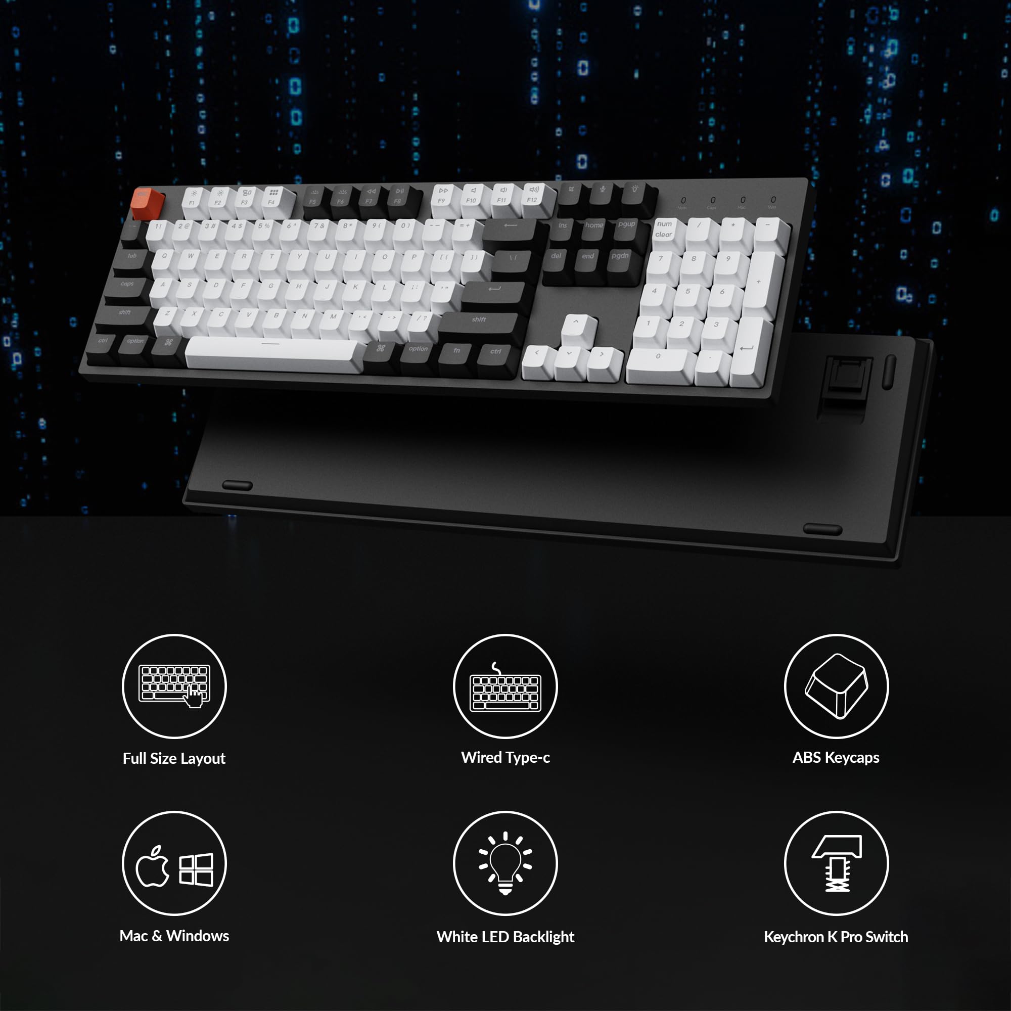 Keychron C2 Wired Mechanical Keyboard - 104 Keys, Gateron Brown Switch, LED Backlight for Mac/Windows - Perfect for Gaming & Office Work