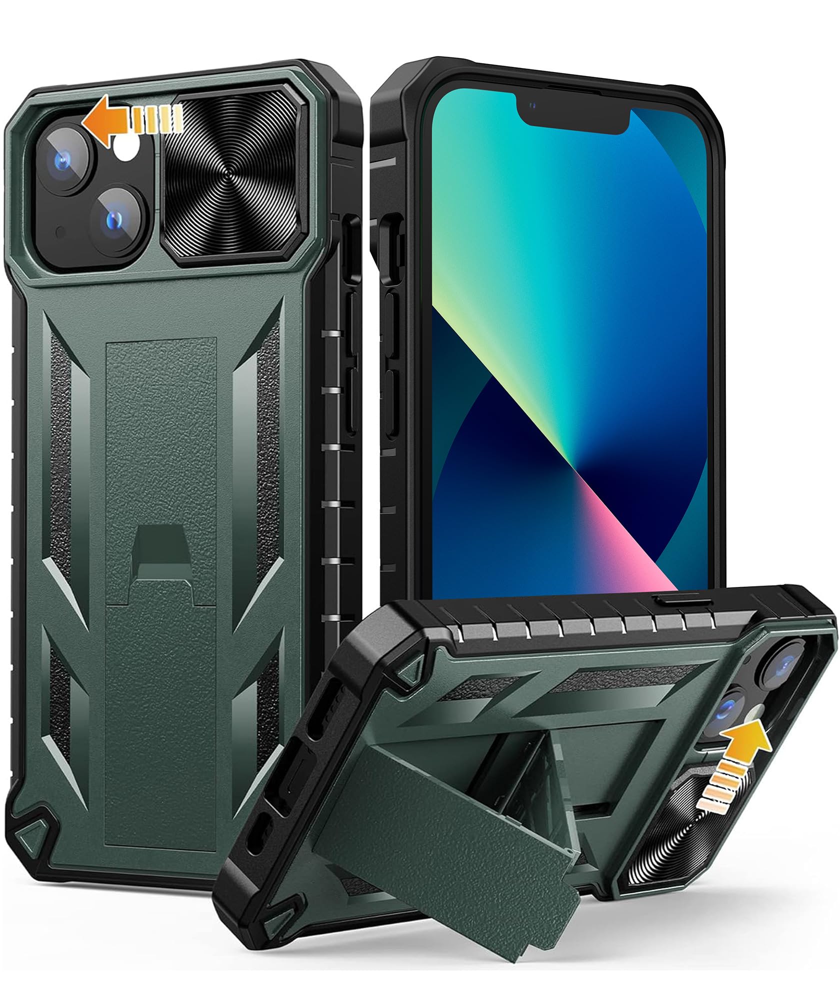 SOiOS Shockproof Military Grade Protective Case for iPhone 16e/13/14 - Rugged Hybrid TPU Bumper with Kickstand & Matte Texture | Perfect for Outdoor Activities, Work & Travel
