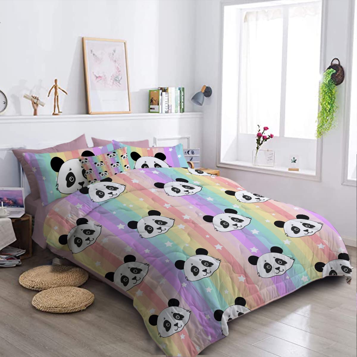 **BlessLiving Kids Panda Comforter Set - 8-Piece Queen Size Bedding for Boys & Girls, Ultra Soft Microfiber Comforter & Sheet Set, All-Season Durable Bed in a Bag - Perfect for Kids' Bedrooms, Sleepovers & Cozy Nights**