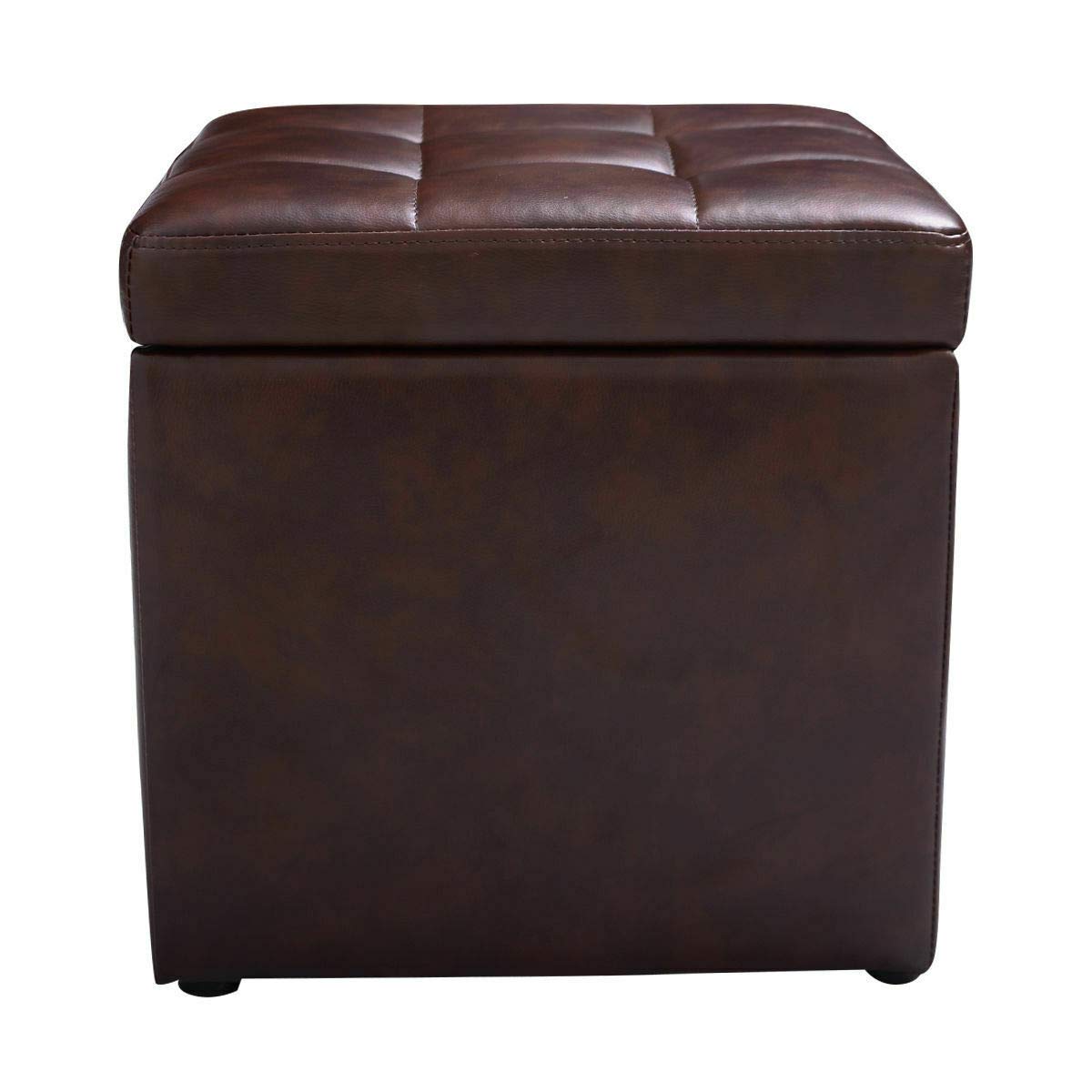 Brown Square Storage Ottoman with Hinged Top - 16